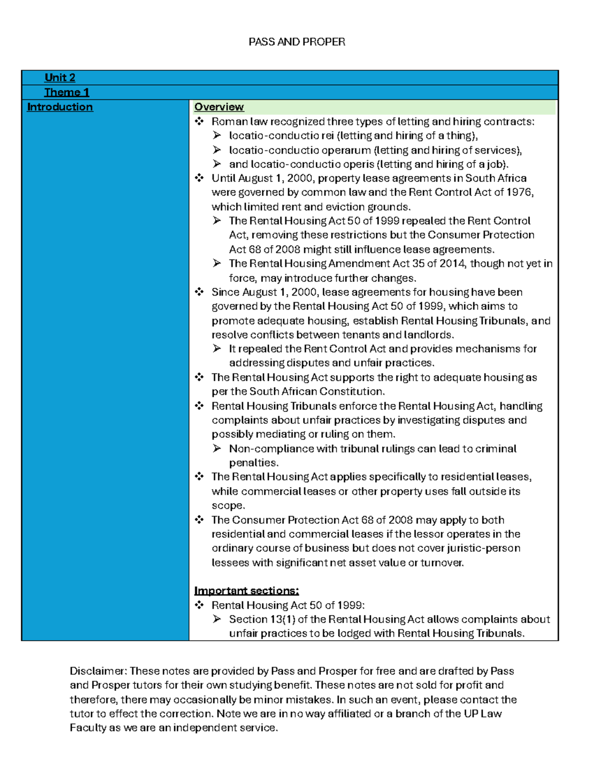 PASS AND PROPER KTH Exam Notes 2024: Overview of Rental Housing Law ...