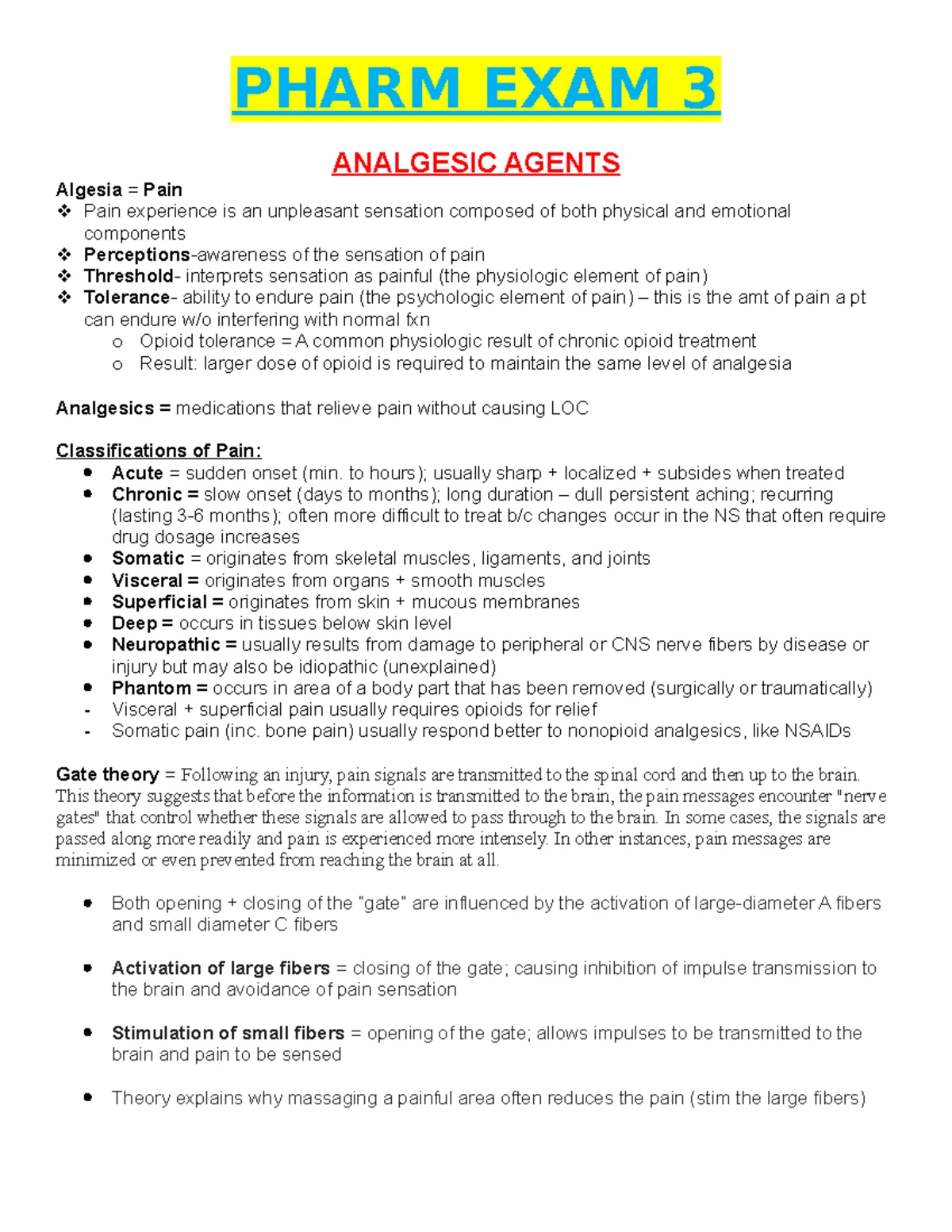 Pharm Exam 1 Study Guide - STUDY GUIDE EXAM 1 PHARM Chapter 1 – The ...