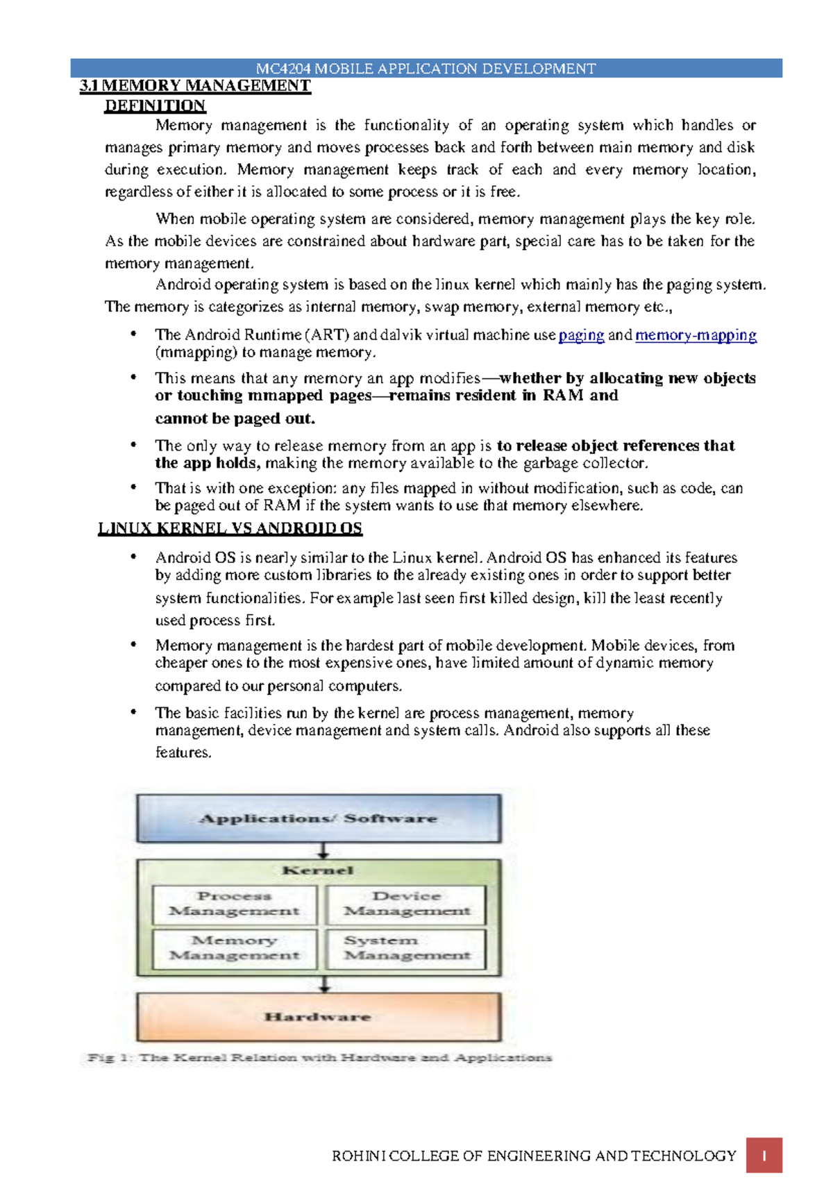 MC4204 MOBILE APPLICATION DEVELOPMENT: Memory Management Notes - Studocu