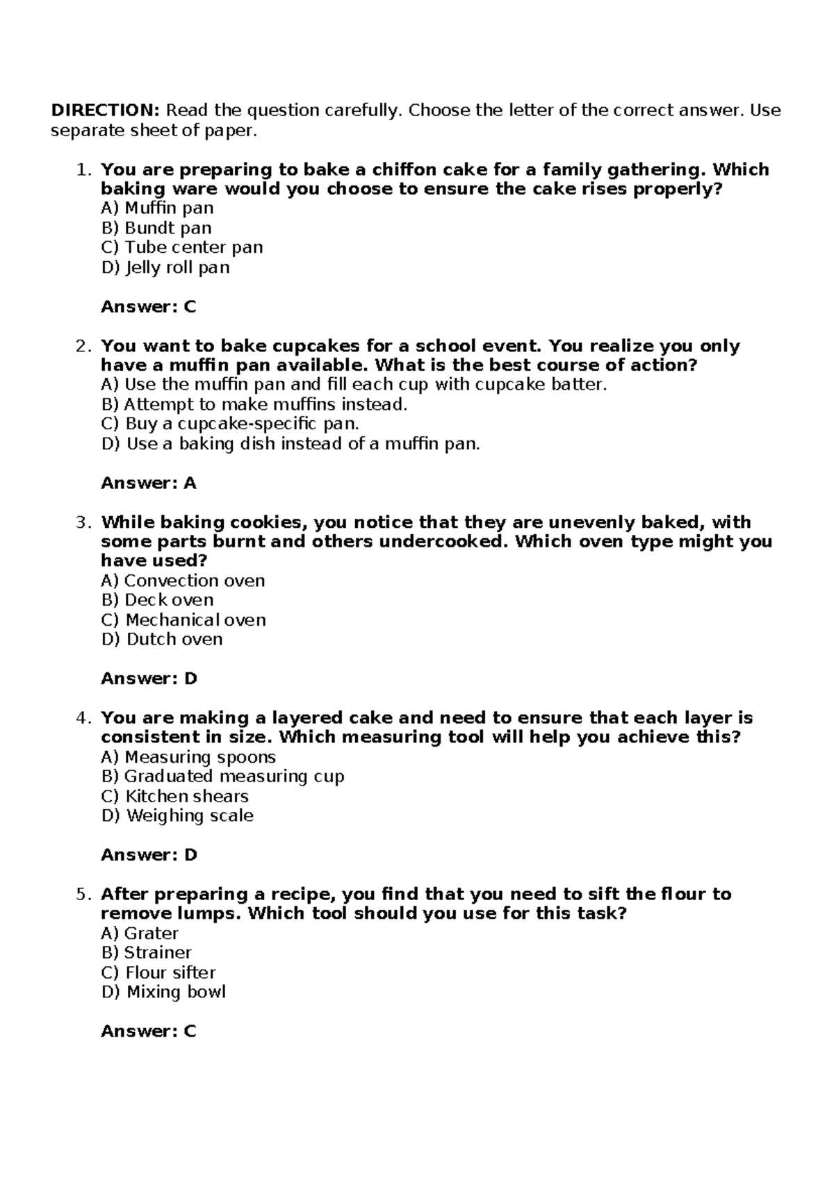 Bread & Pastry Diagnostic Test: Key Concepts & Practice Questions - Studocu