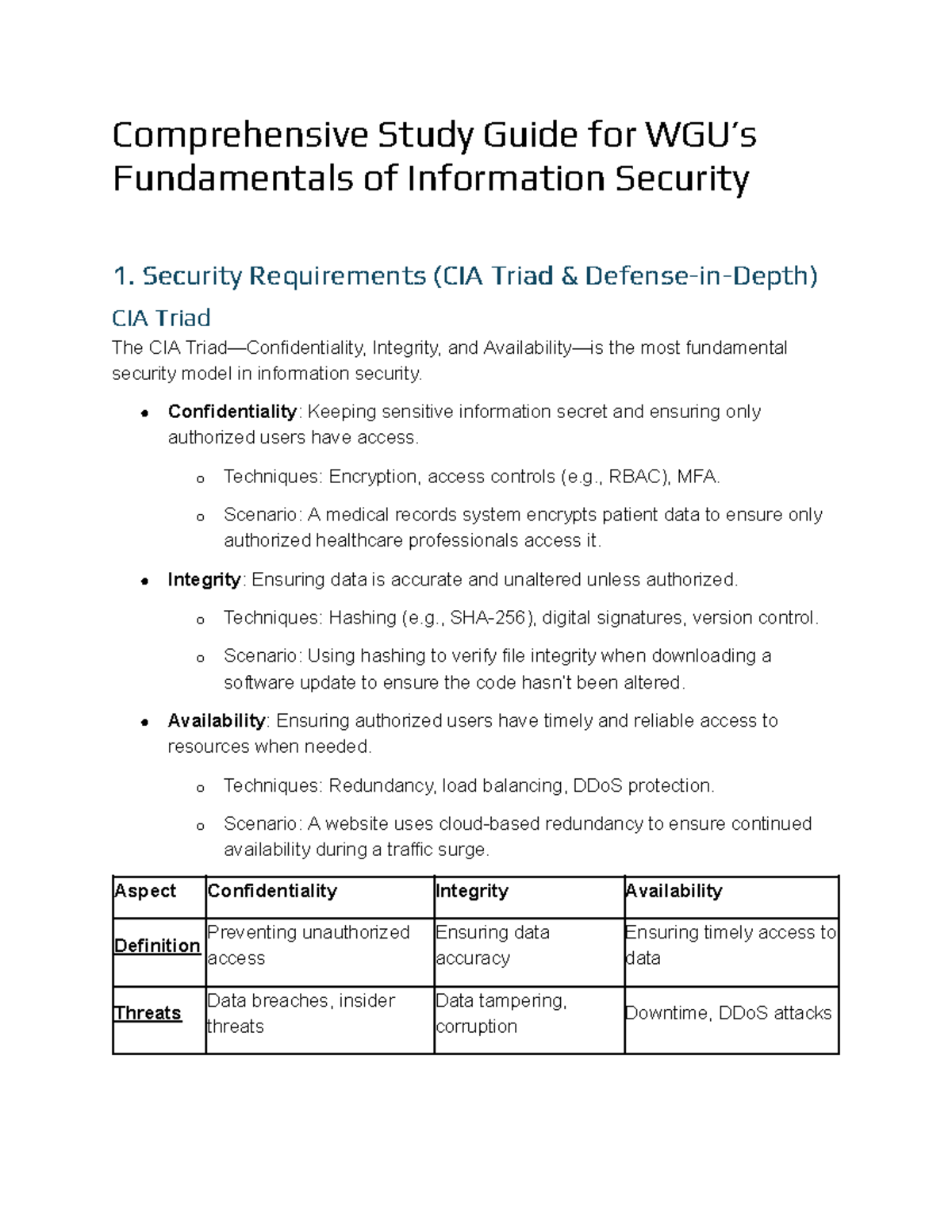 Comprehensive Study Guide for WGU D430: Info Security Fundamentals ...