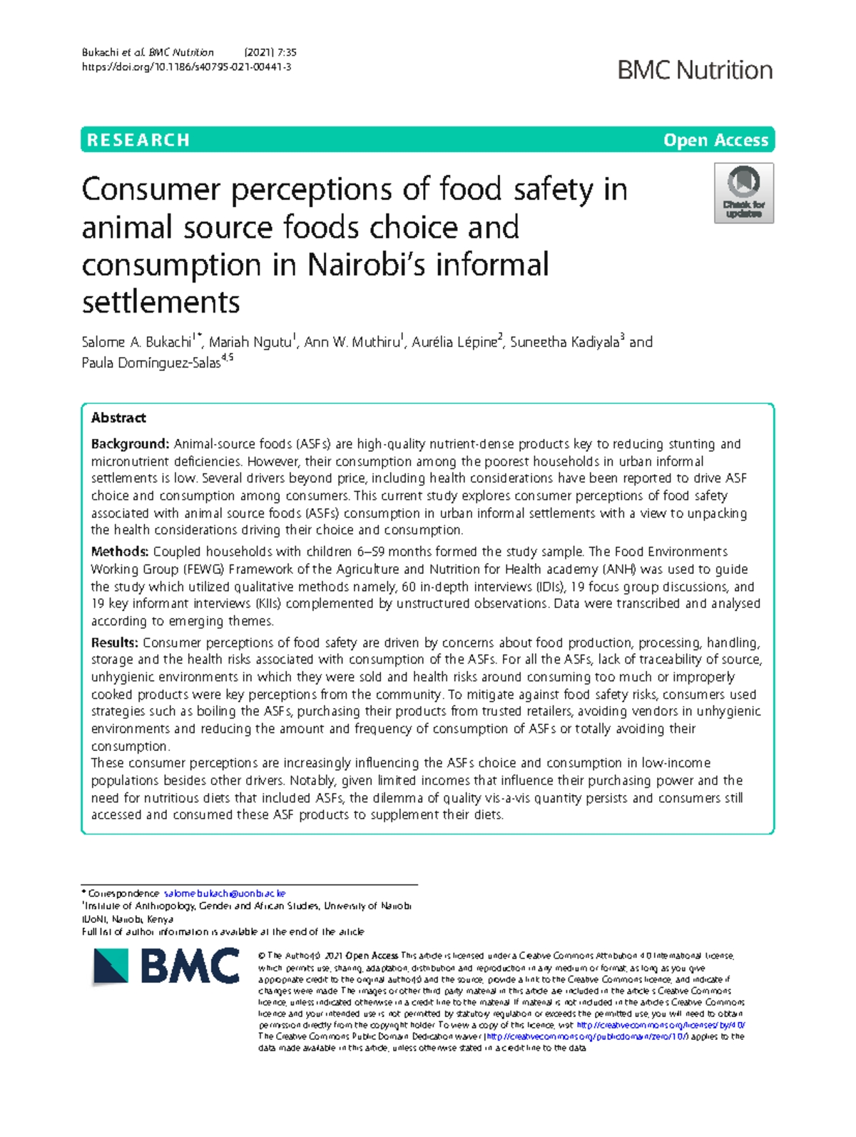 Consumer Perceptions of Food Safety in ASFs: Insights from Informal ...