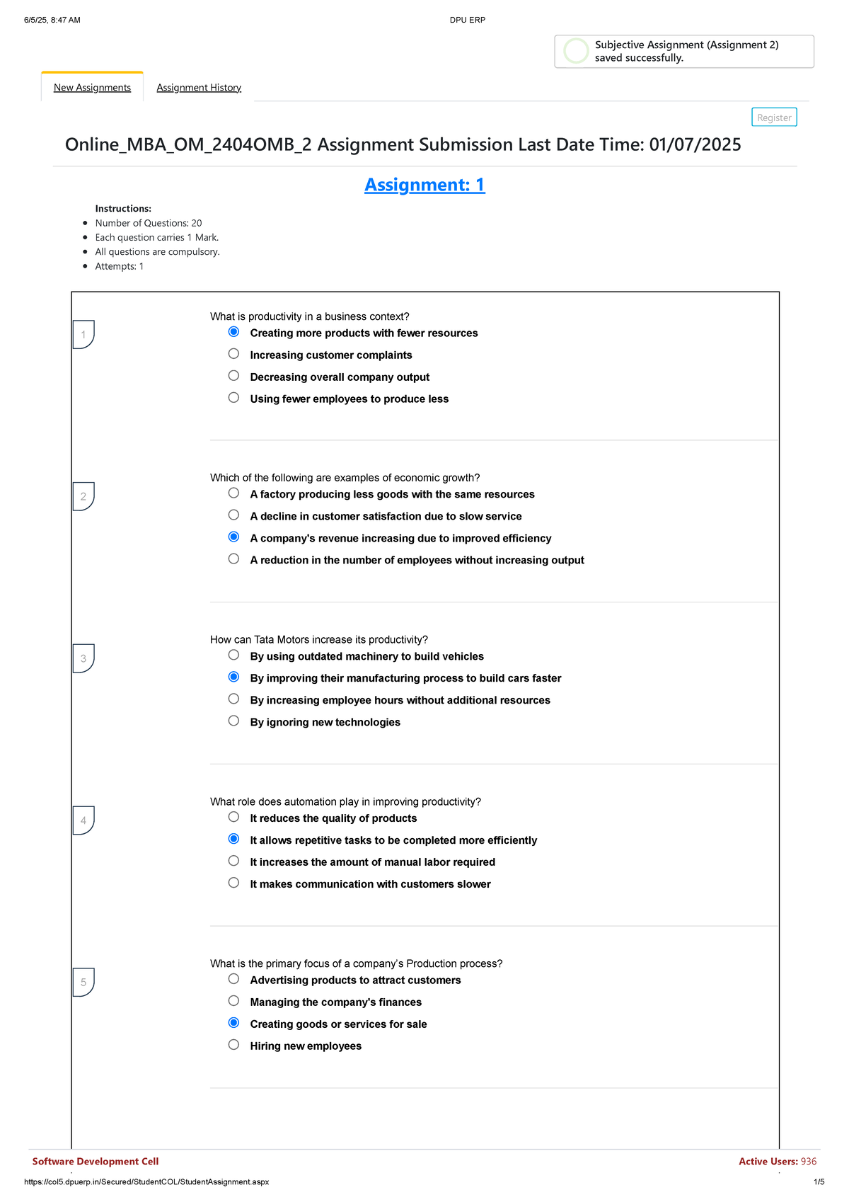 MBA_OM_2404: Subjective Assignment 2 on Productivity Improvement - Studocu