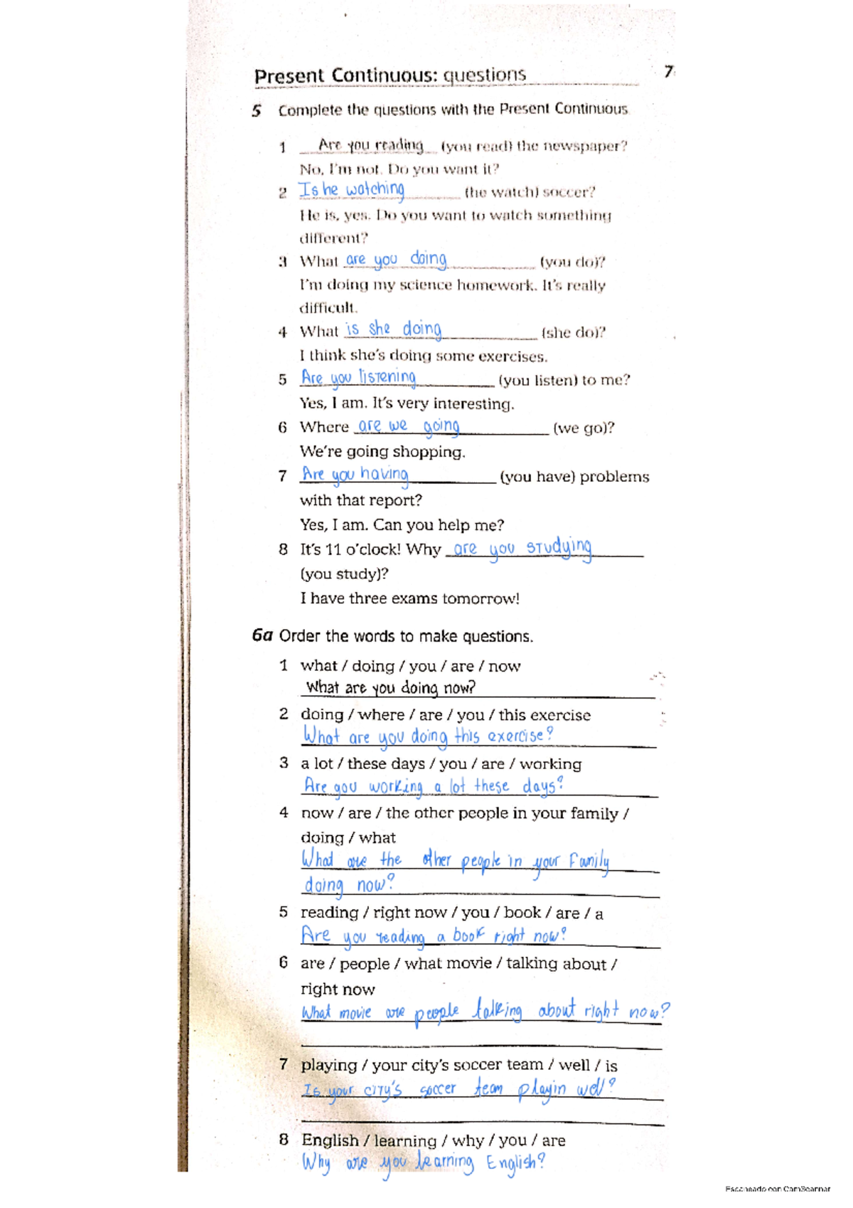 Present Continuous Practice Questions and Answers for Review - Studocu