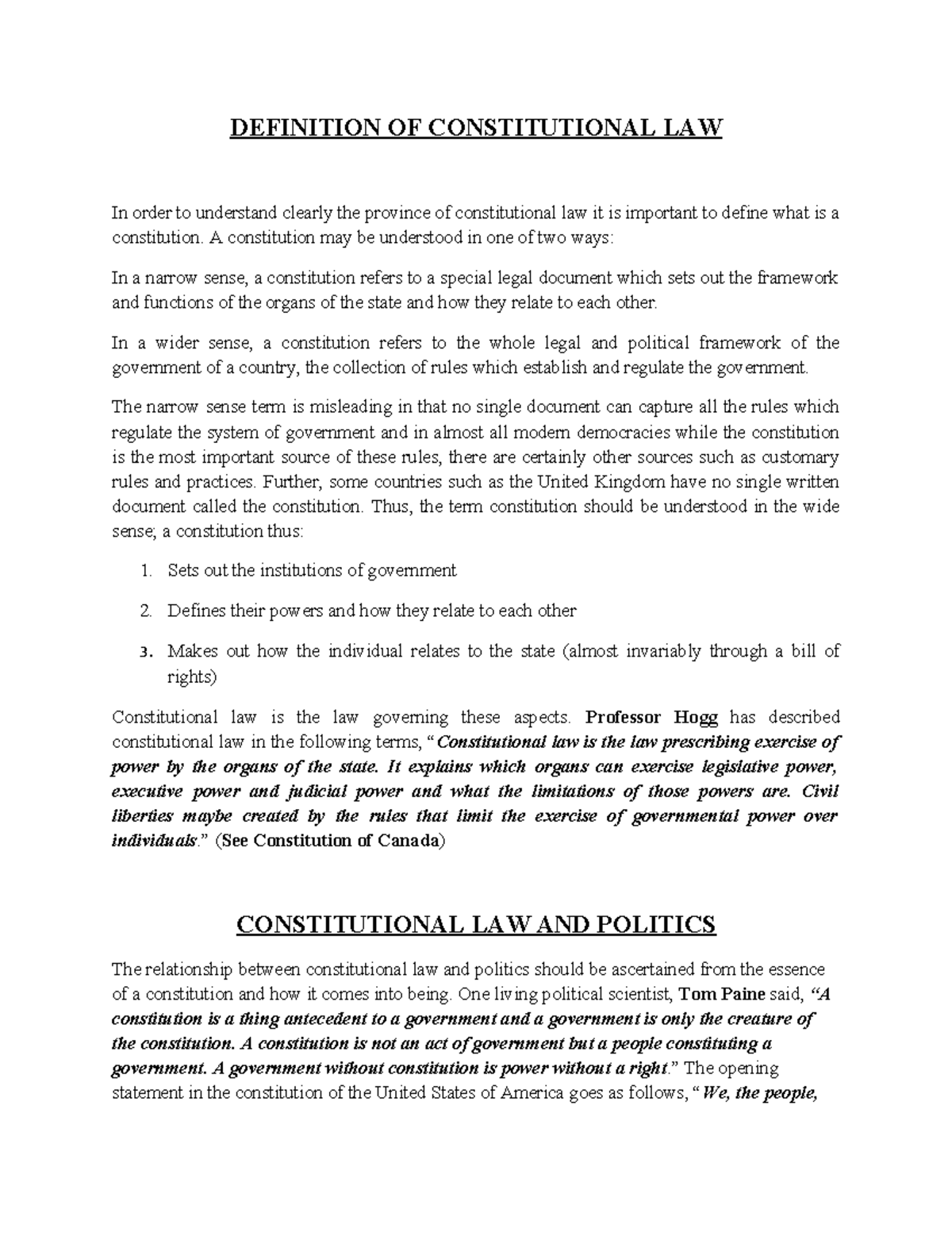 Constitutional Law Overview: Key Concepts and Theories (LAW 101) - Studocu