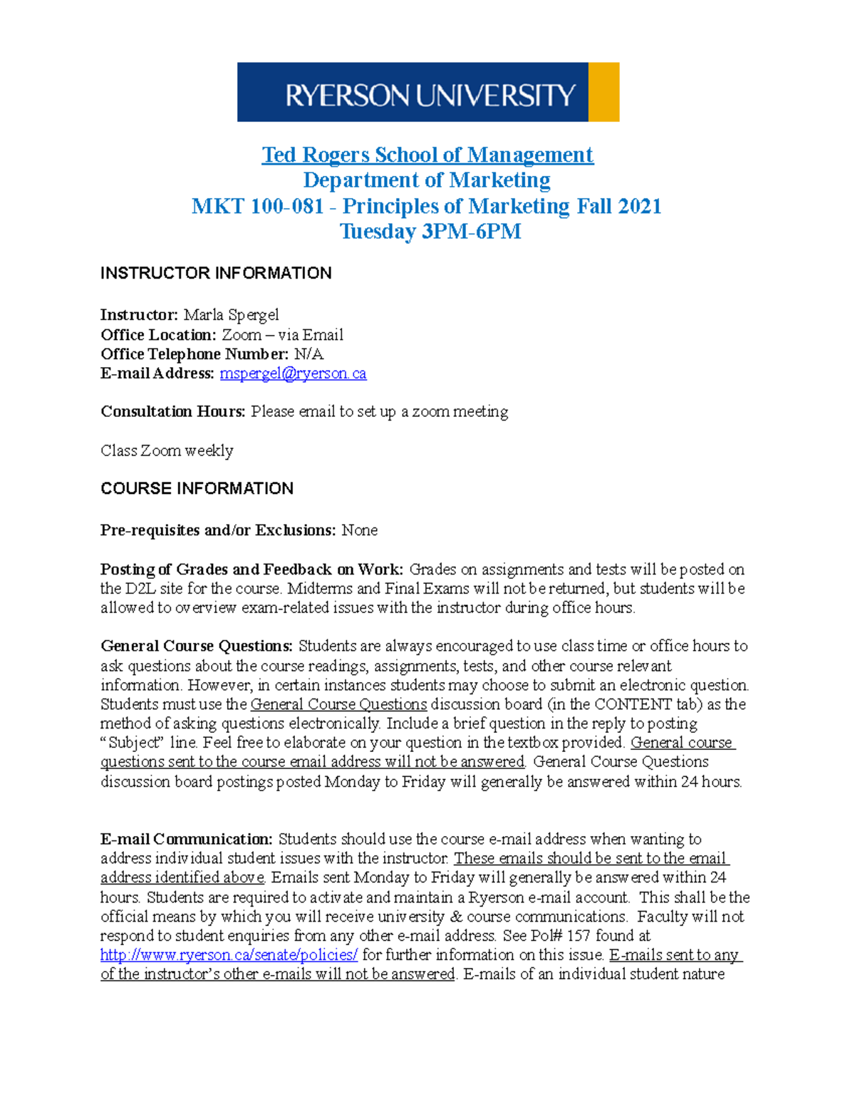 MKT100-081 Principles of Marketing Course Outline Fall 2021 - Studocu