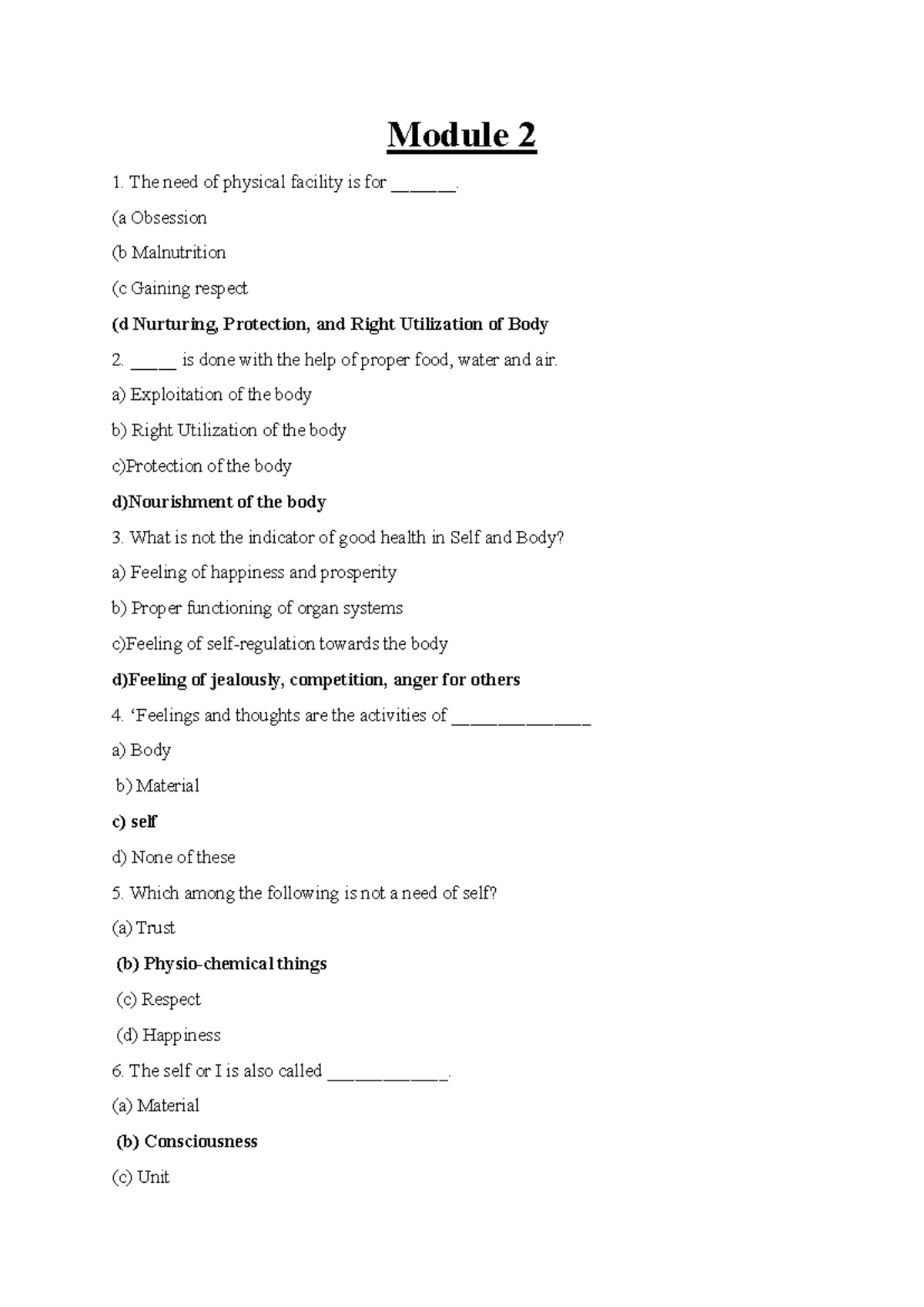 UHV 2: Comprehensive Question Bank for Module 2 Exam Preparation - Studocu