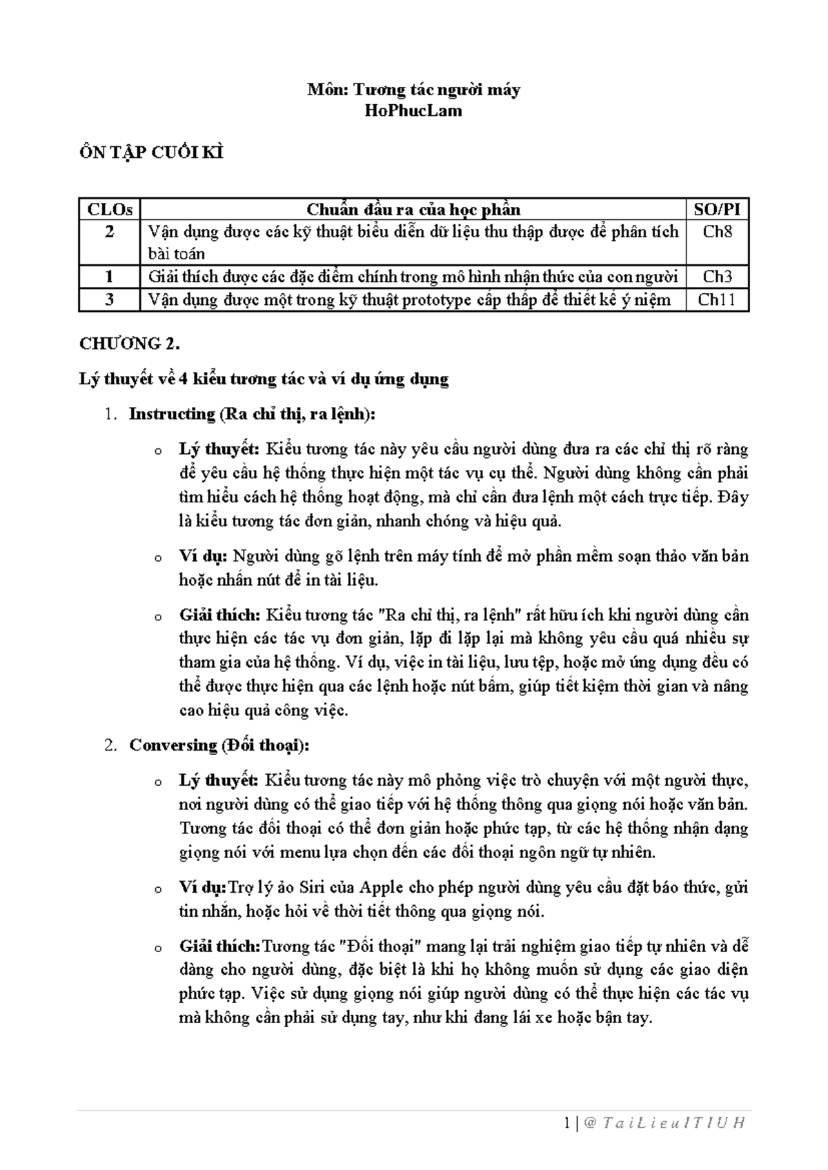 Tổng hợp Ôn Tập Cuối Kỳ Môn: Tương Tác Người Máy - Phuc Lam - Document Preview
