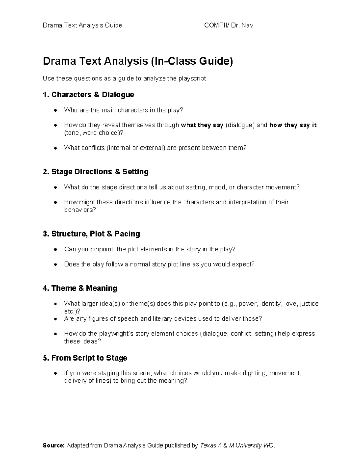 Drama Text Analysis Guide: Key Questions for Play Analysis - Studocu
