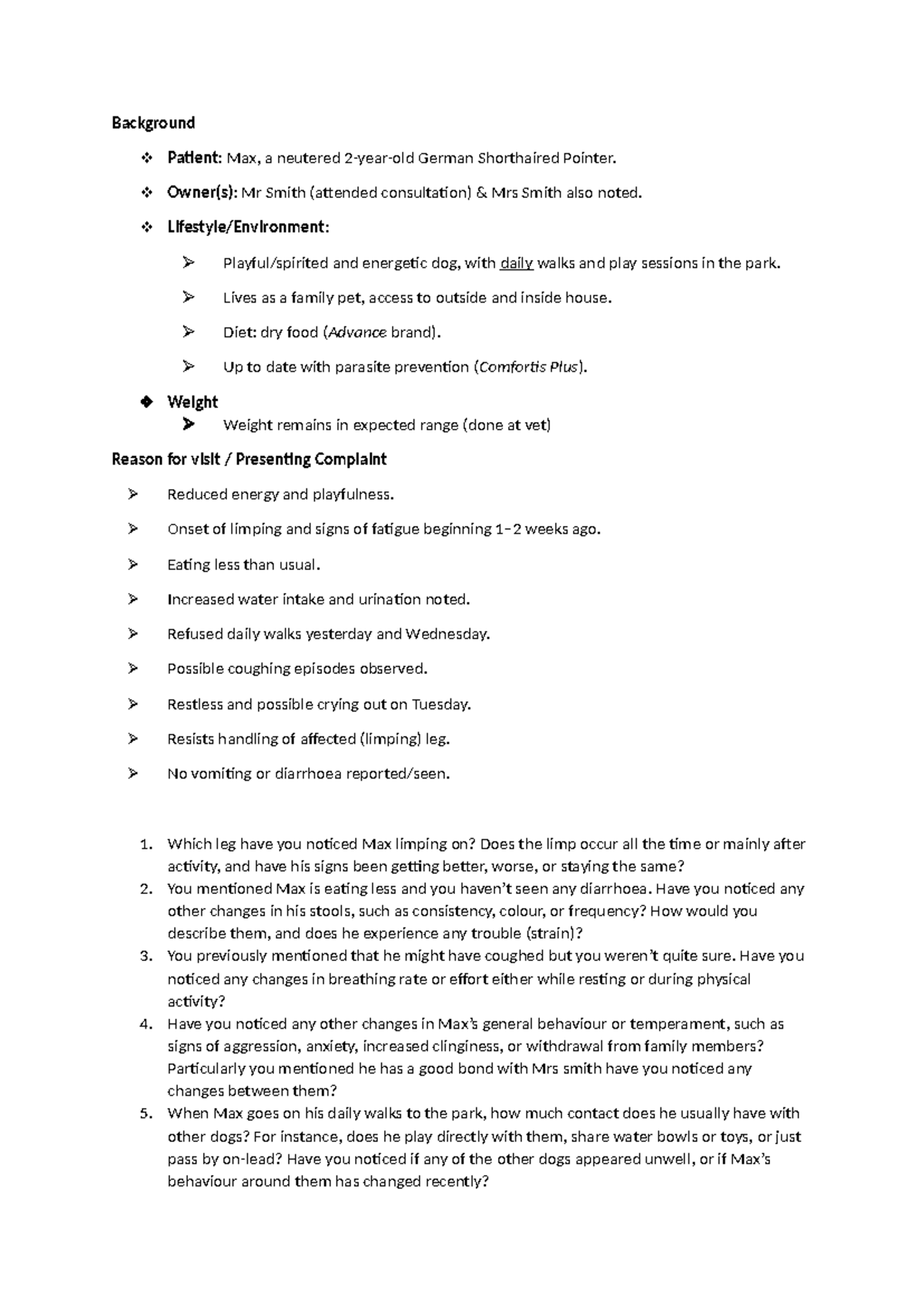 VCD Assignment: Case Study on Max the German Shorthaired Pointer - Studocu