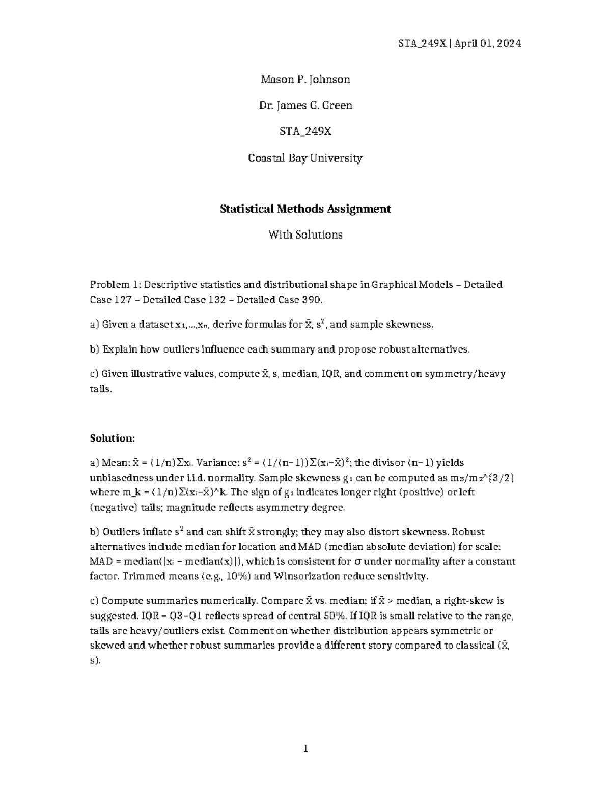 STA_249X Exam Solutions: Statistical Methods & Graphical Models - Studocu