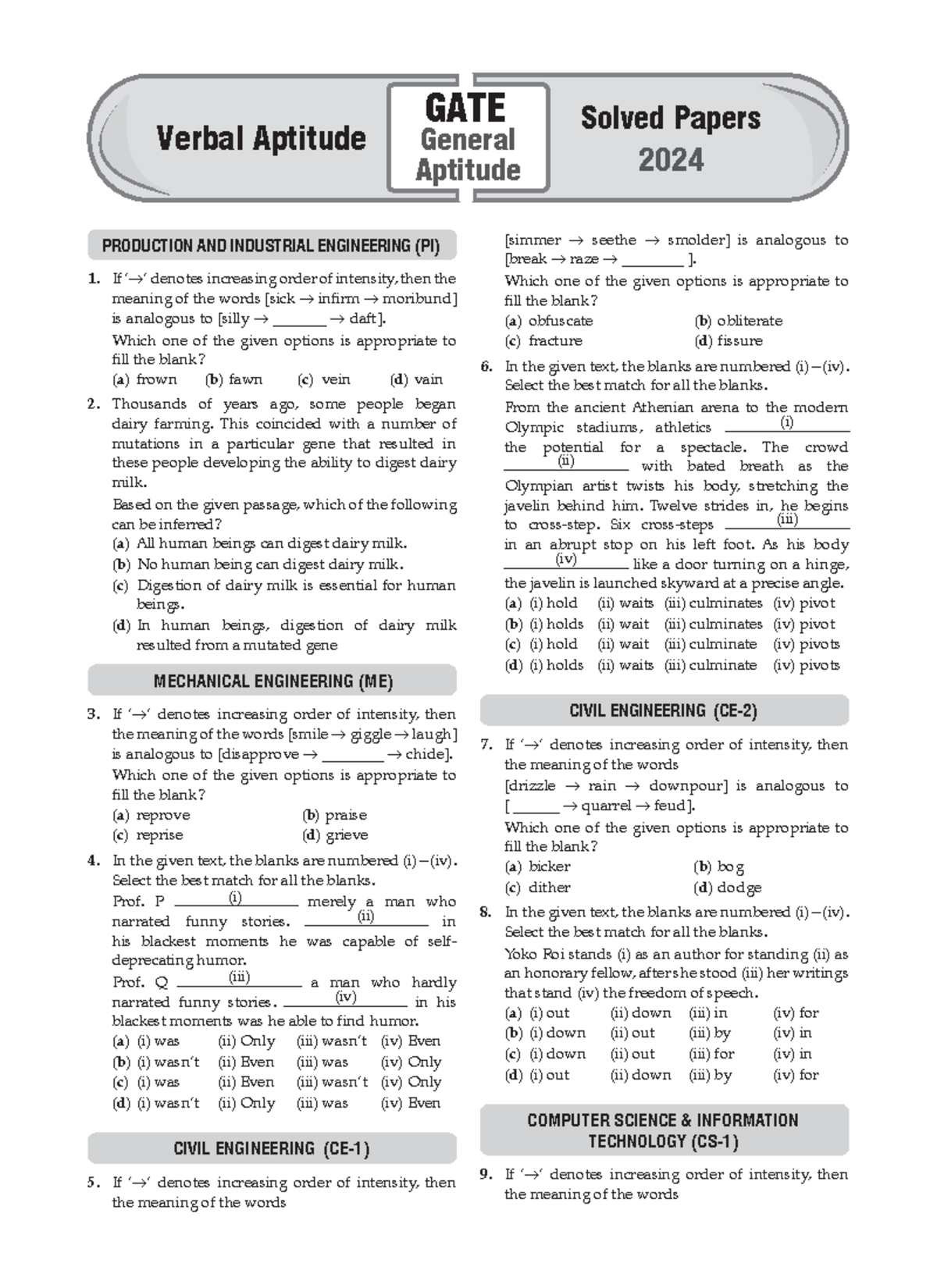 GATE 2024 Yearwise Solved Papers for General Aptitude - Studocu