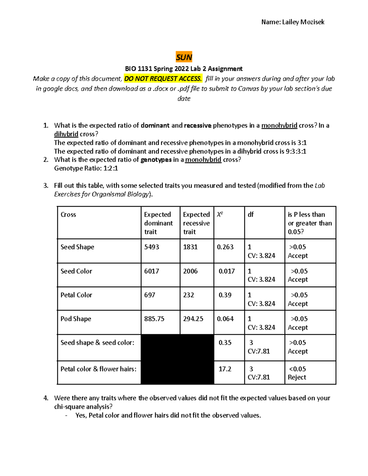 BIO 1131 Spring 2022 Lab 2 Worksheet & Data Analysis - Studocu