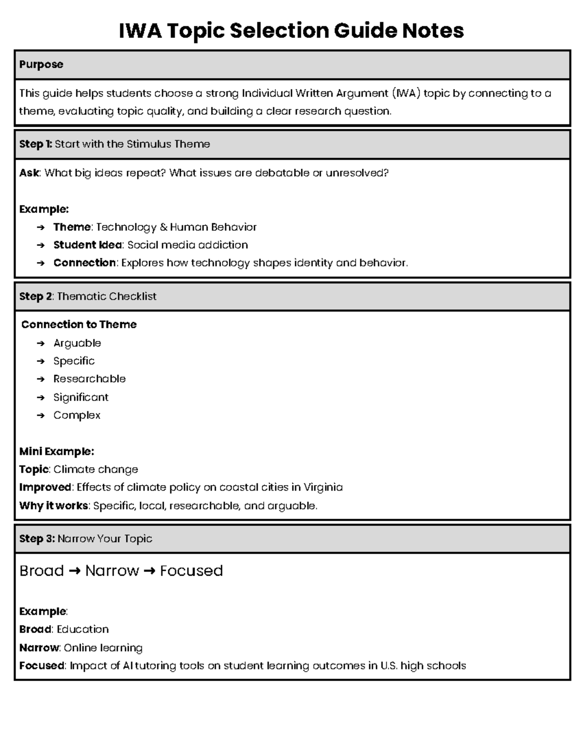 IWA Topic Selection Guide: Choosing Strong Topics for Arguments - Studocu