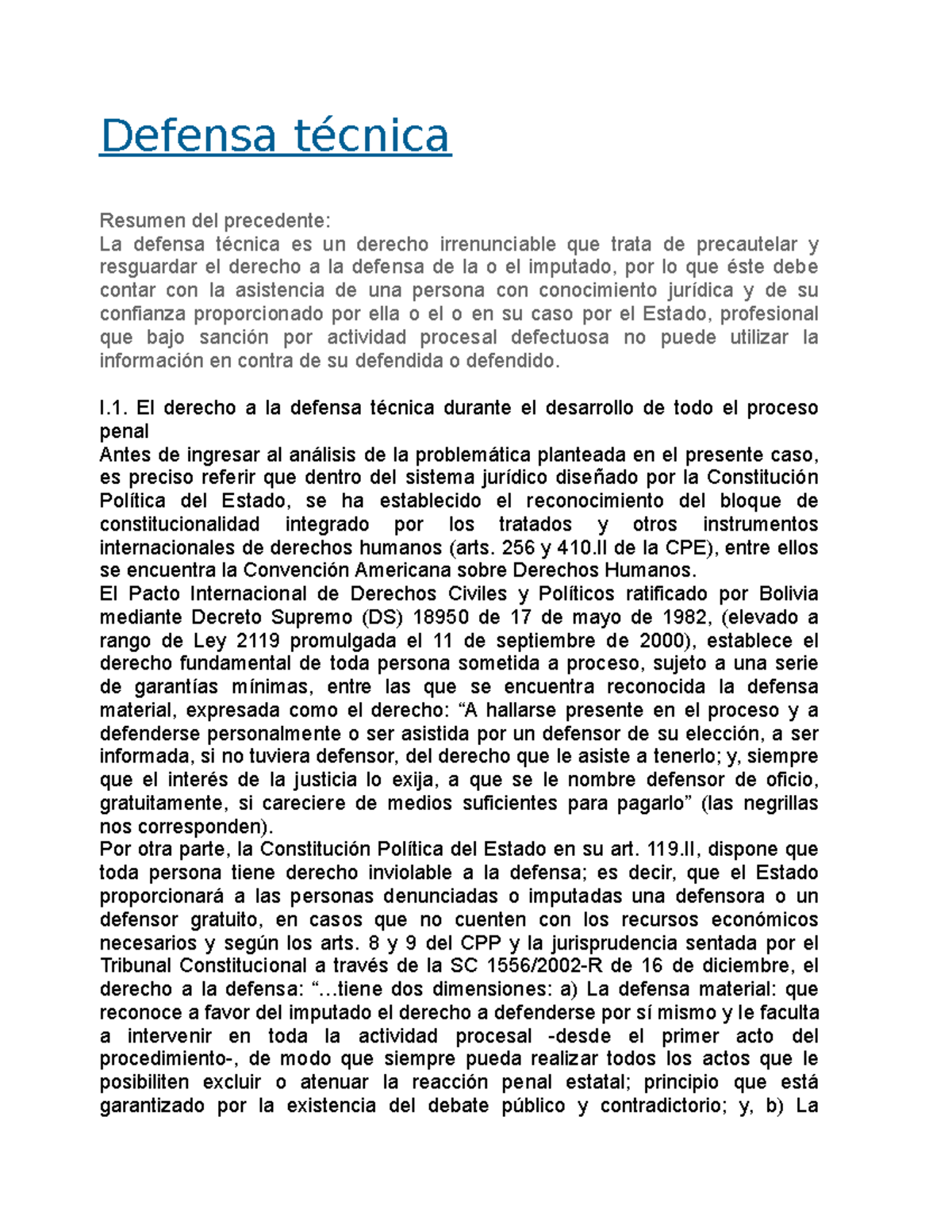 Defensa Técnica: Garantías y Derechos en el Proceso Penal - Studocu