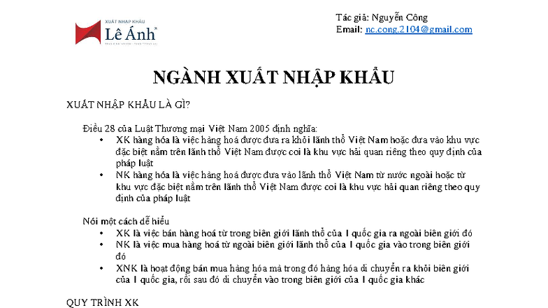 Ngành XNK: Quy Trình Xuất Nhập Khẩu Chi Tiết - Studocu
