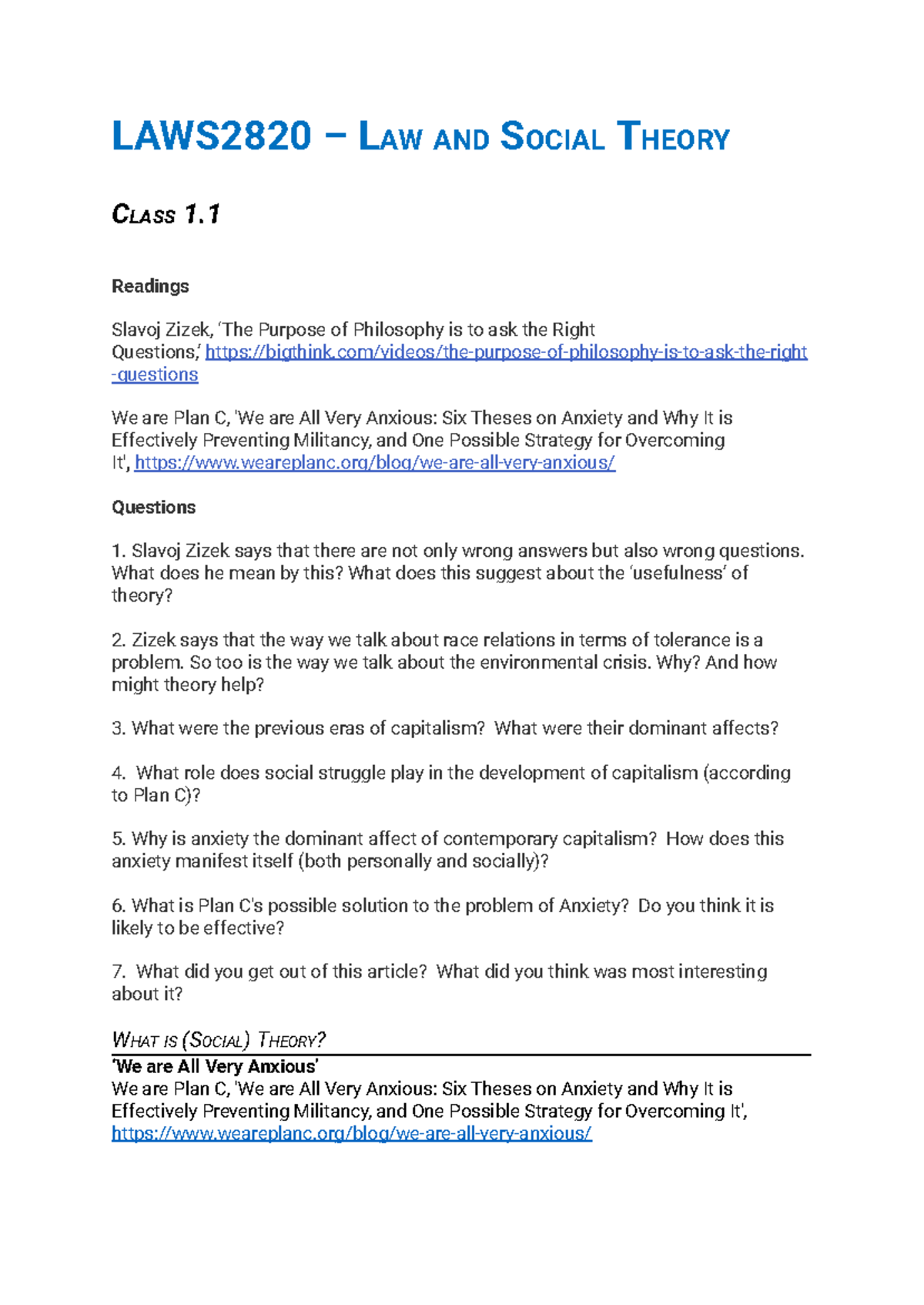 LAWS2820 Final Exam Notes on Law and Social Theory - Studocu