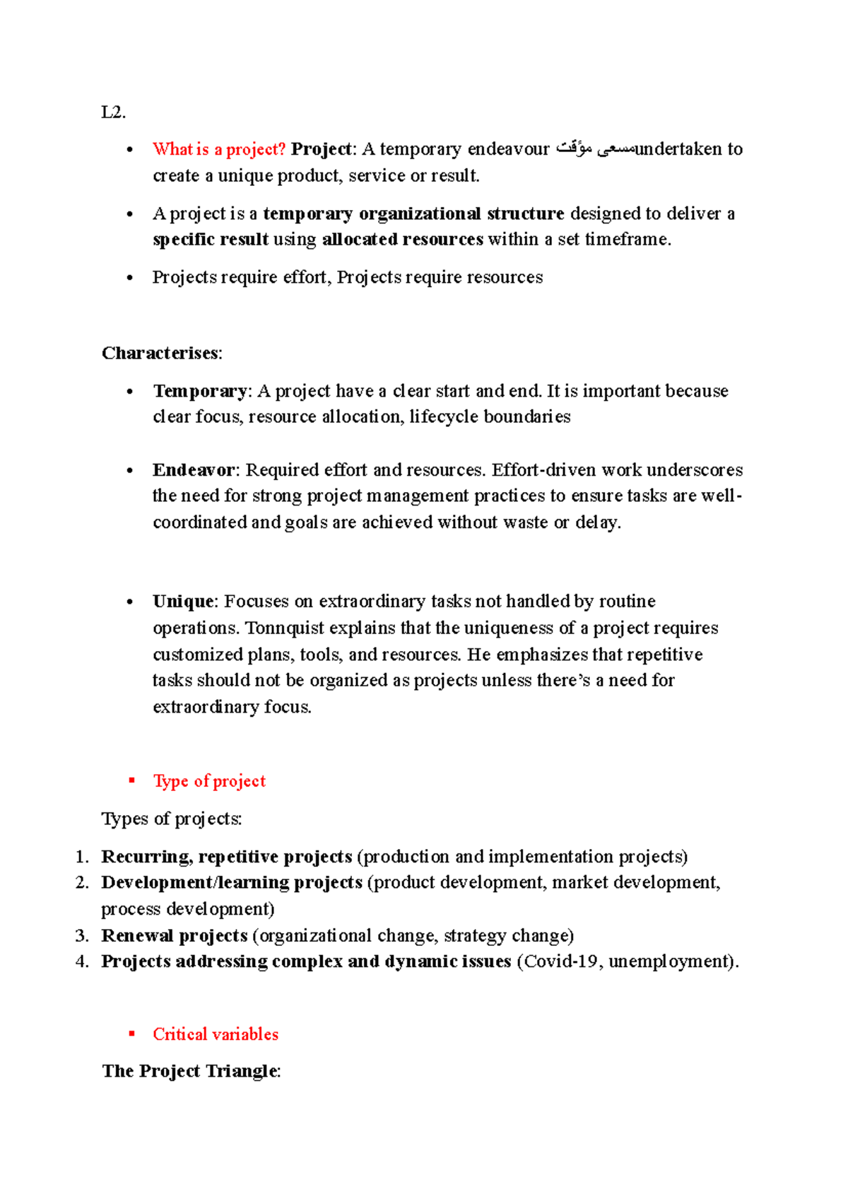 L2. Project Management Fundamentals: Key Concepts and Structures - Studocu