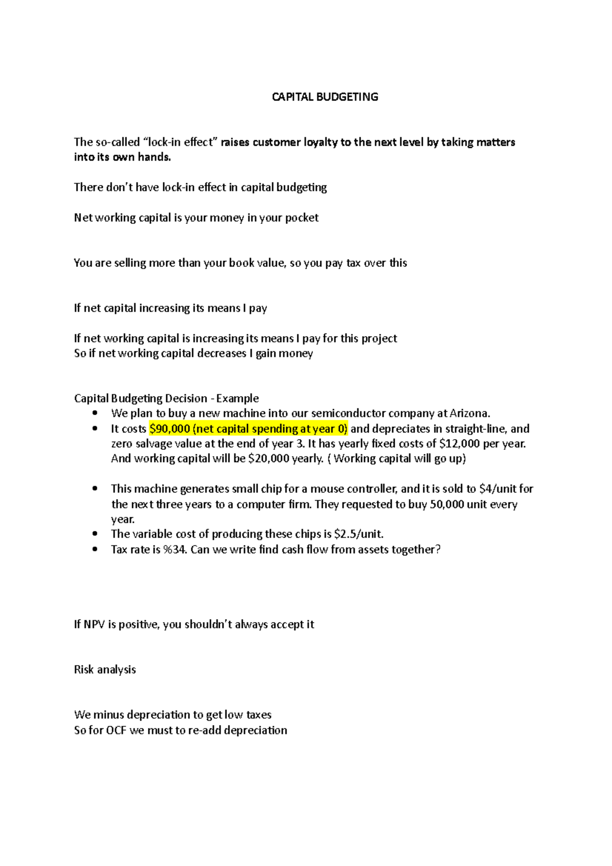 Capital Budgeting Study Notes for Course ABC 101: Key Concepts ...