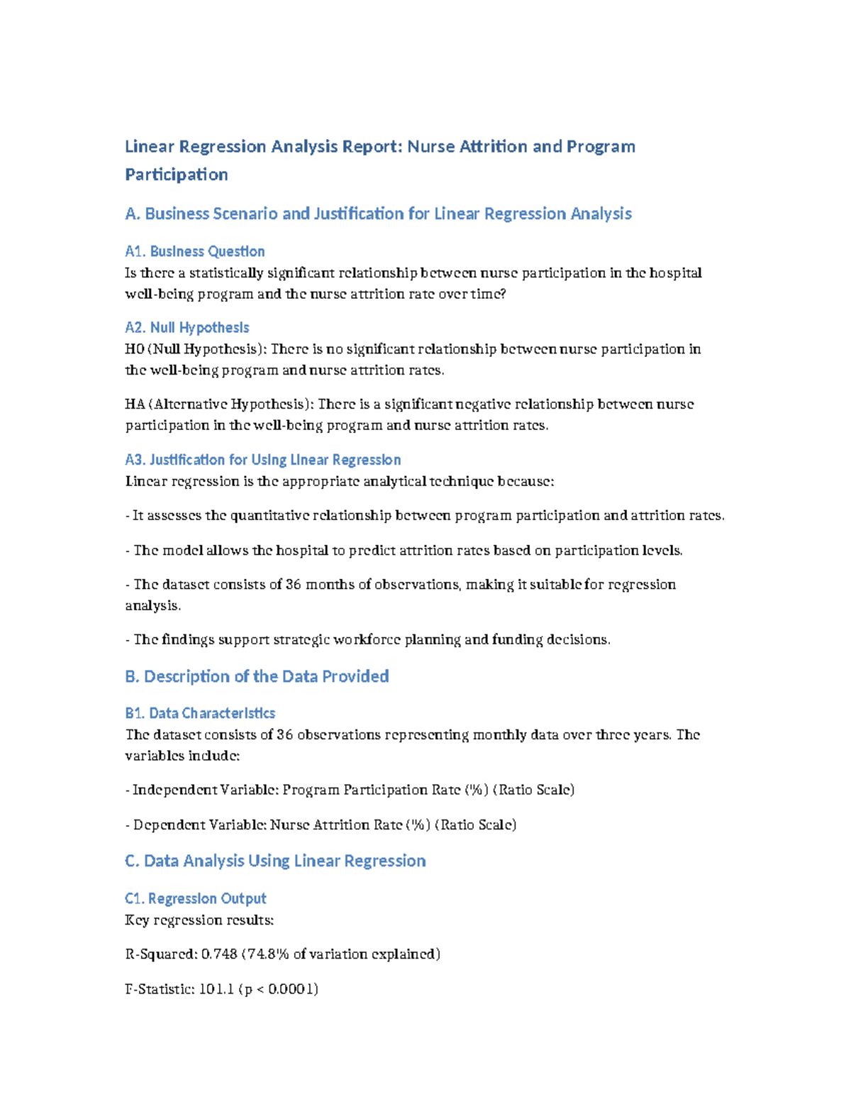Linear Regression Report - Linear Regression Analysis Report: Nurse ...