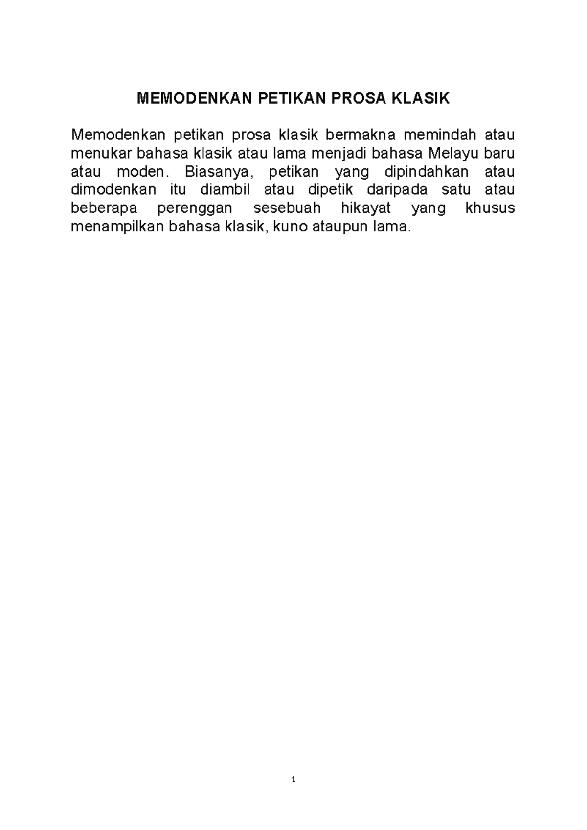 Memodenkan Petikan Prosa Klasik: Teknik dan Teks Klasik - Studocu