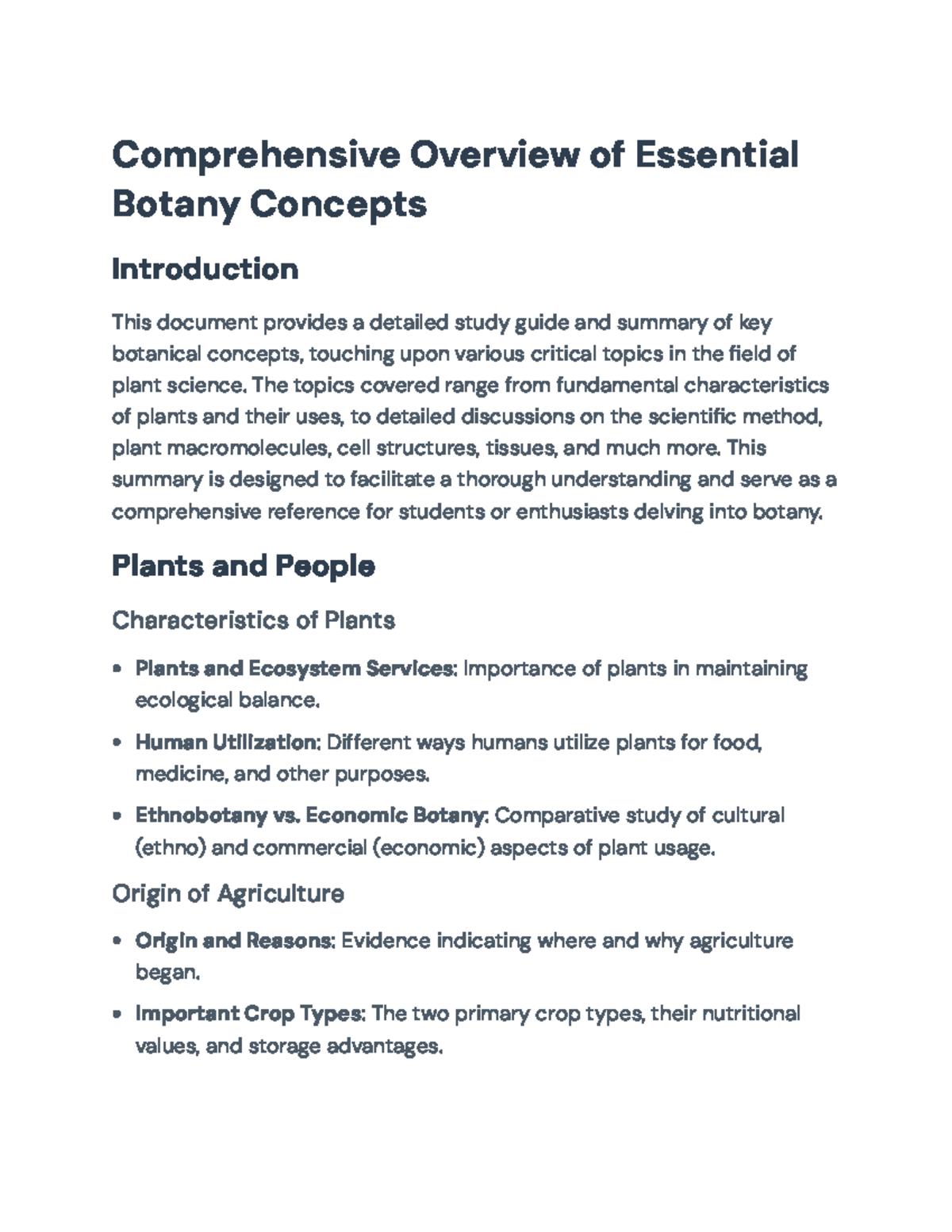 Comprehensive Study Guide on Botany Concepts for Bio 101 Final Exam ...
