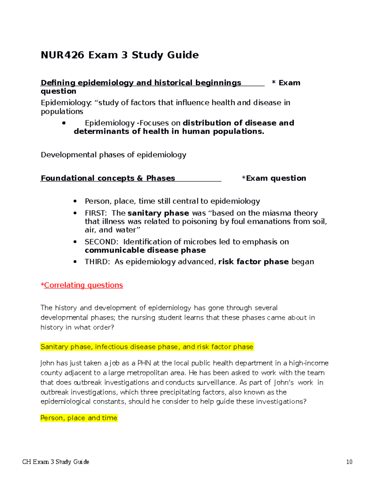 CH Study Guide Exam 3 - CH Exam 3 Study Guide 10 NUR426 Exam 3 Study ...