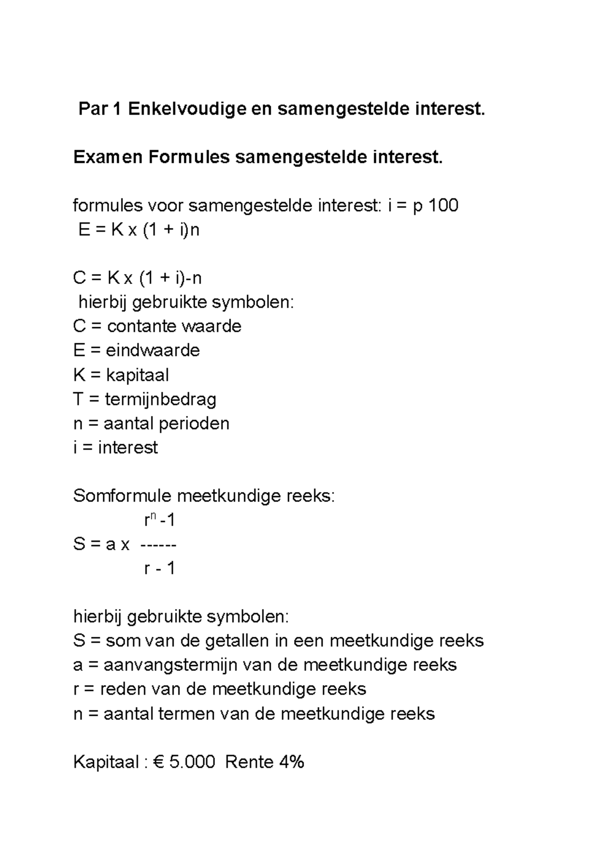 Enkelvoudige en Samengestelde Interest Formules (VWO) - Studeersnel