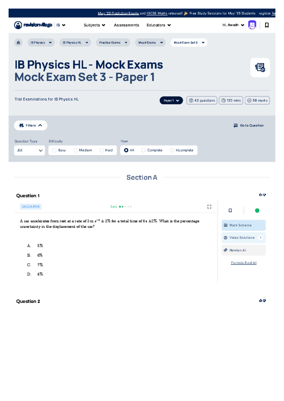 IB Physics HL - Mock Exam Set 3 - Practice Questions Paper 1 - Document Preview