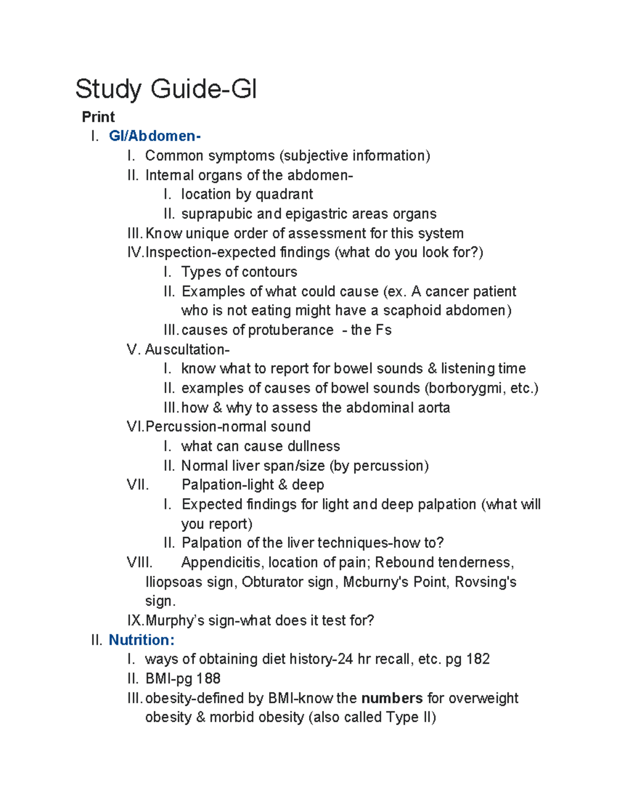 GI Lecture Notes Study Guide - Key Concepts & Assessments - Studocu