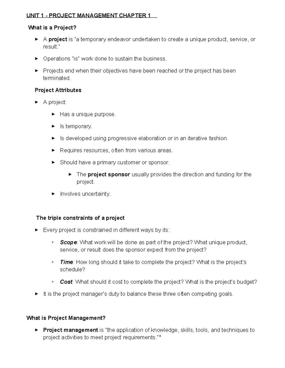 Project Admin Student Notes - PM 101: Unit 1 Overview and Key Concepts ...