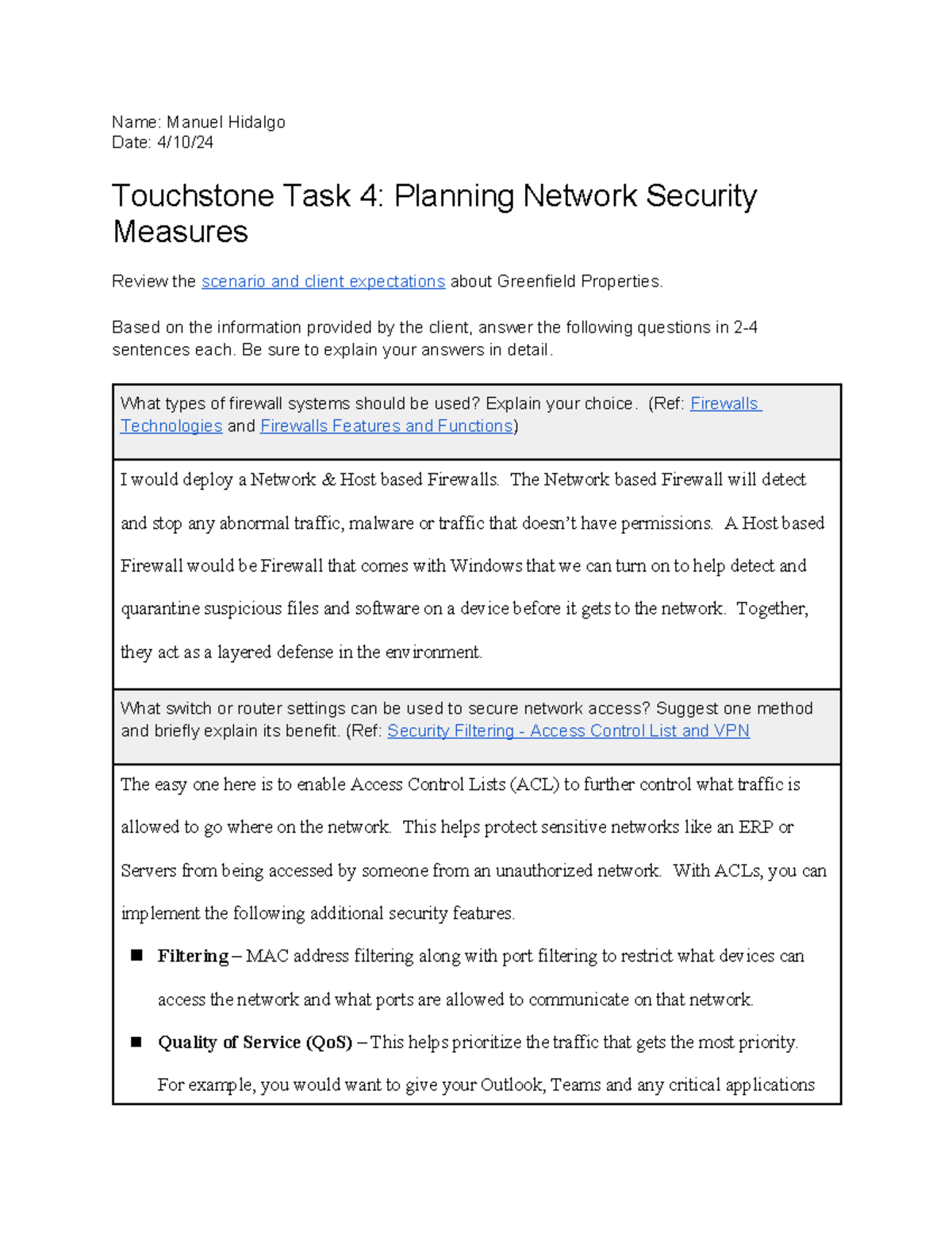 Touchstone Task 4: Network Security Measures Planning for Greenfield ...