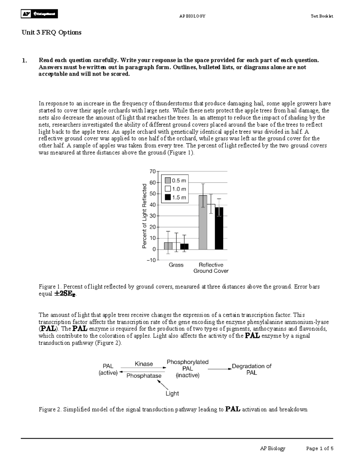 AP BIOLOGY Unit 3 FRQ Options Impact of Light on Apple Pigmentation