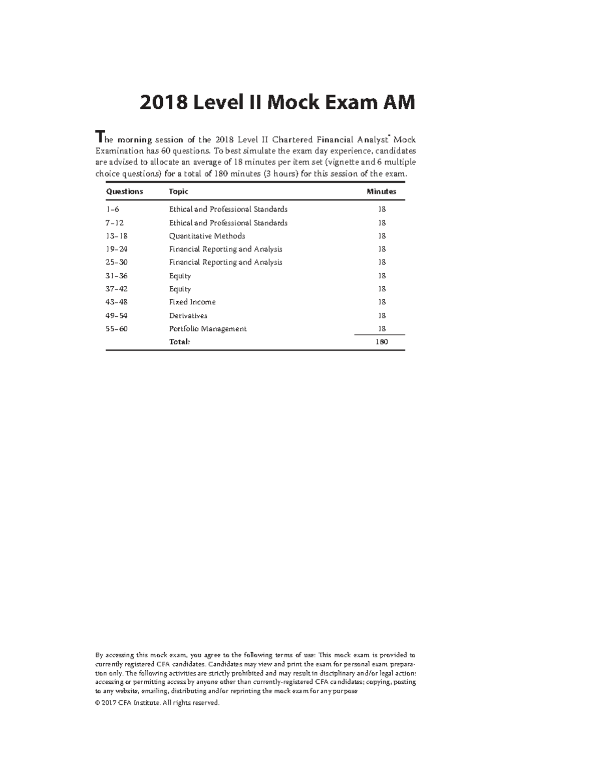 2018 Level II CFA Mock Exam AM: Key Insights and Analysis - Studocu