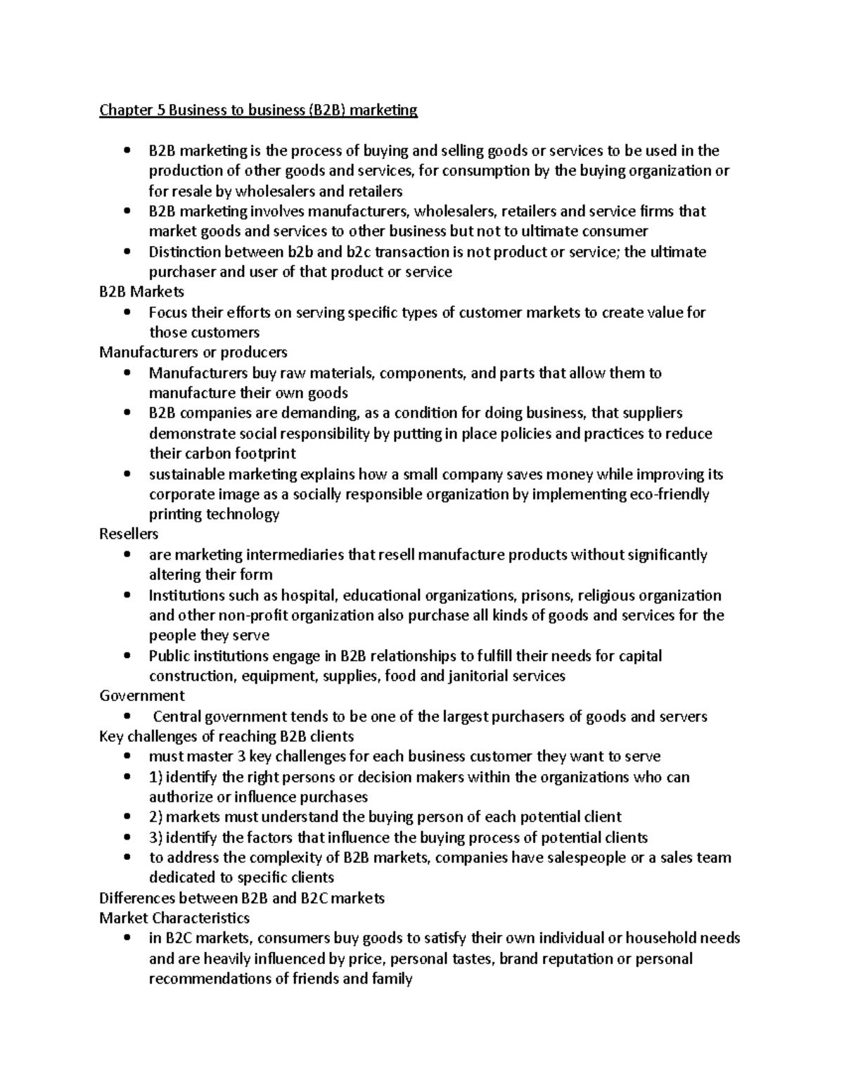 5 lecture notes - Chapter 5 Business to business (B2B) marketing B2B ...