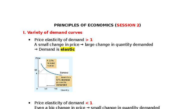 Principles of Economics (Session 2) - Demand Curves & Elasticity - Studocu