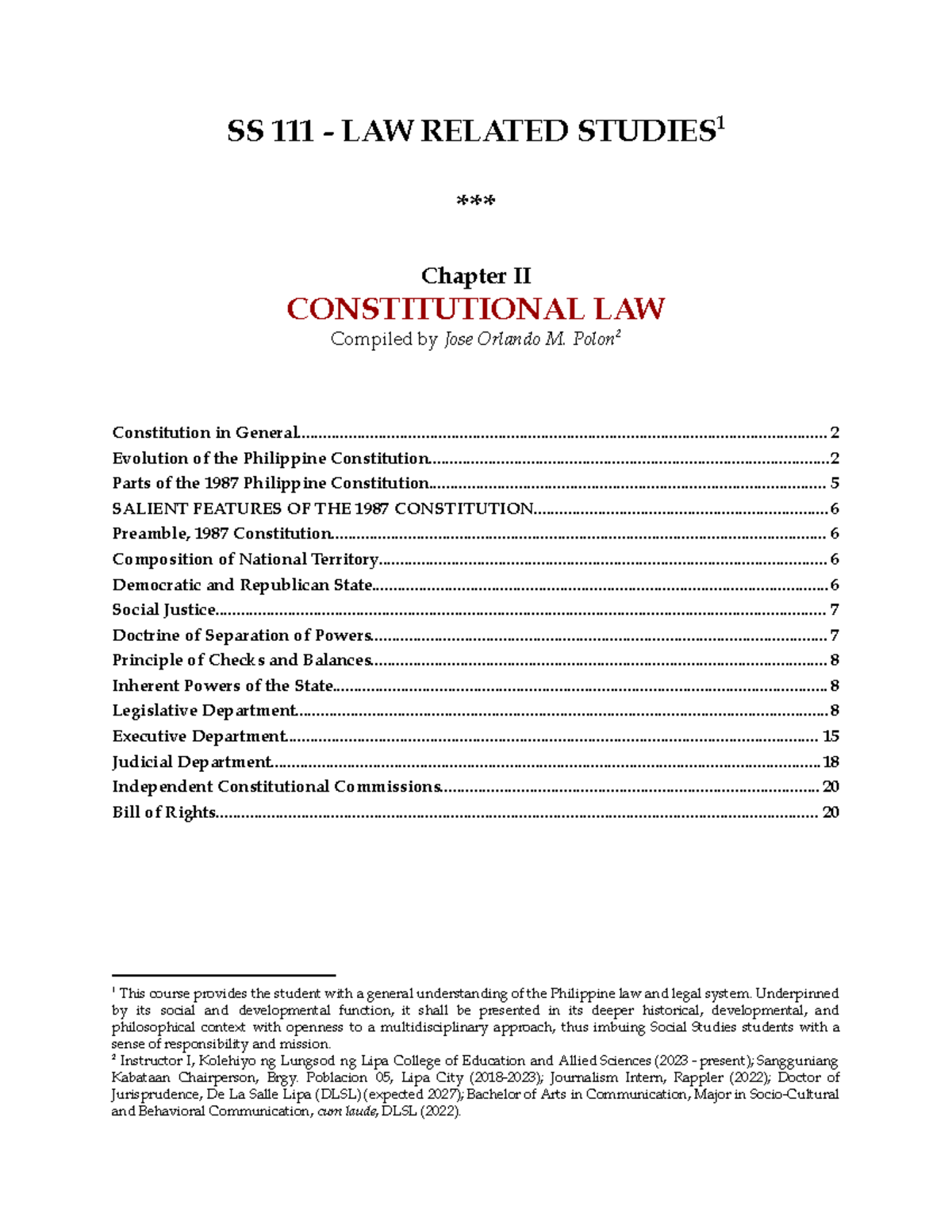 SS111 Chapter II: Constitutional Law Overview and Key Features - Studocu