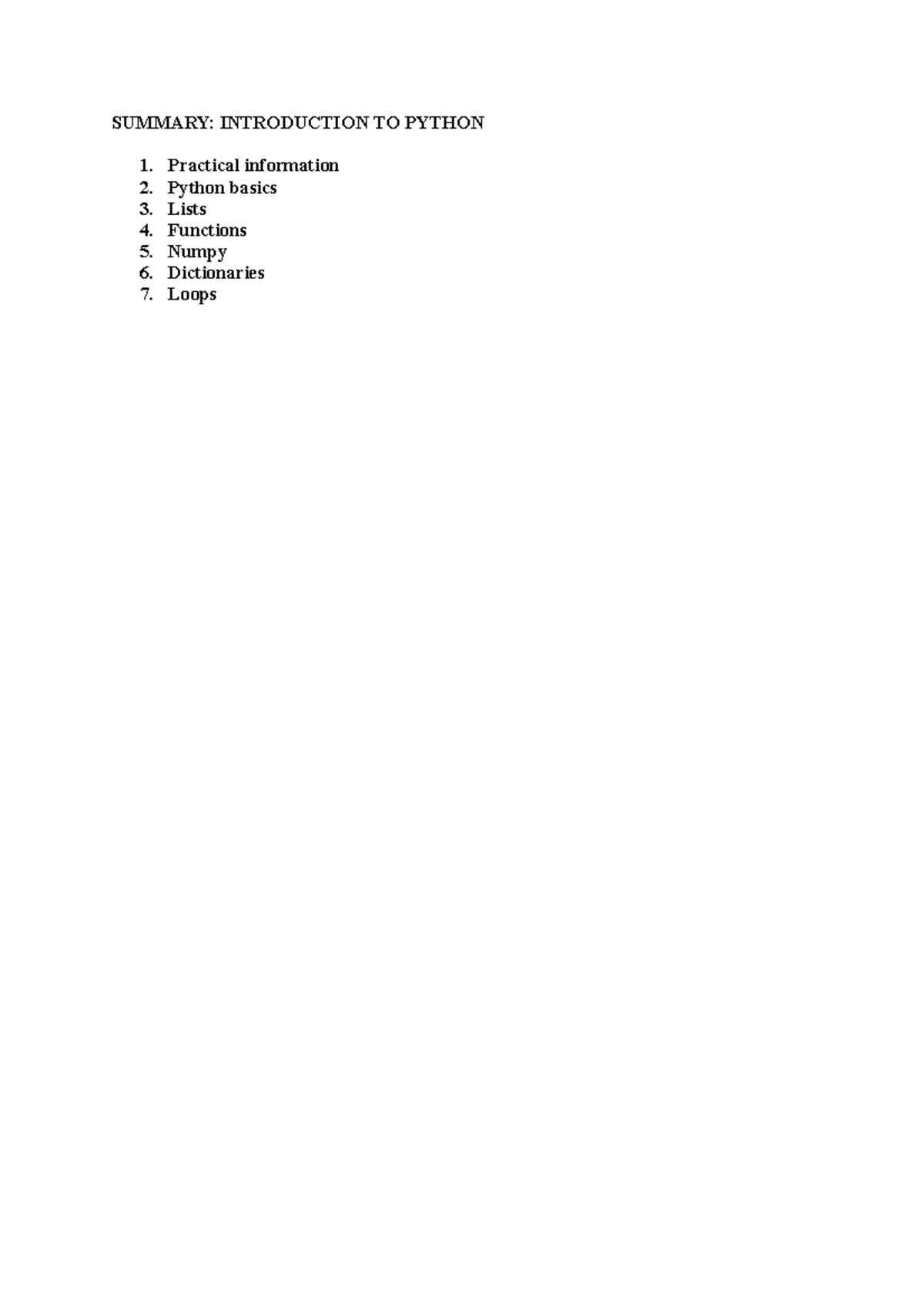 Summary Introduction to Python - UvA - Studeersnel