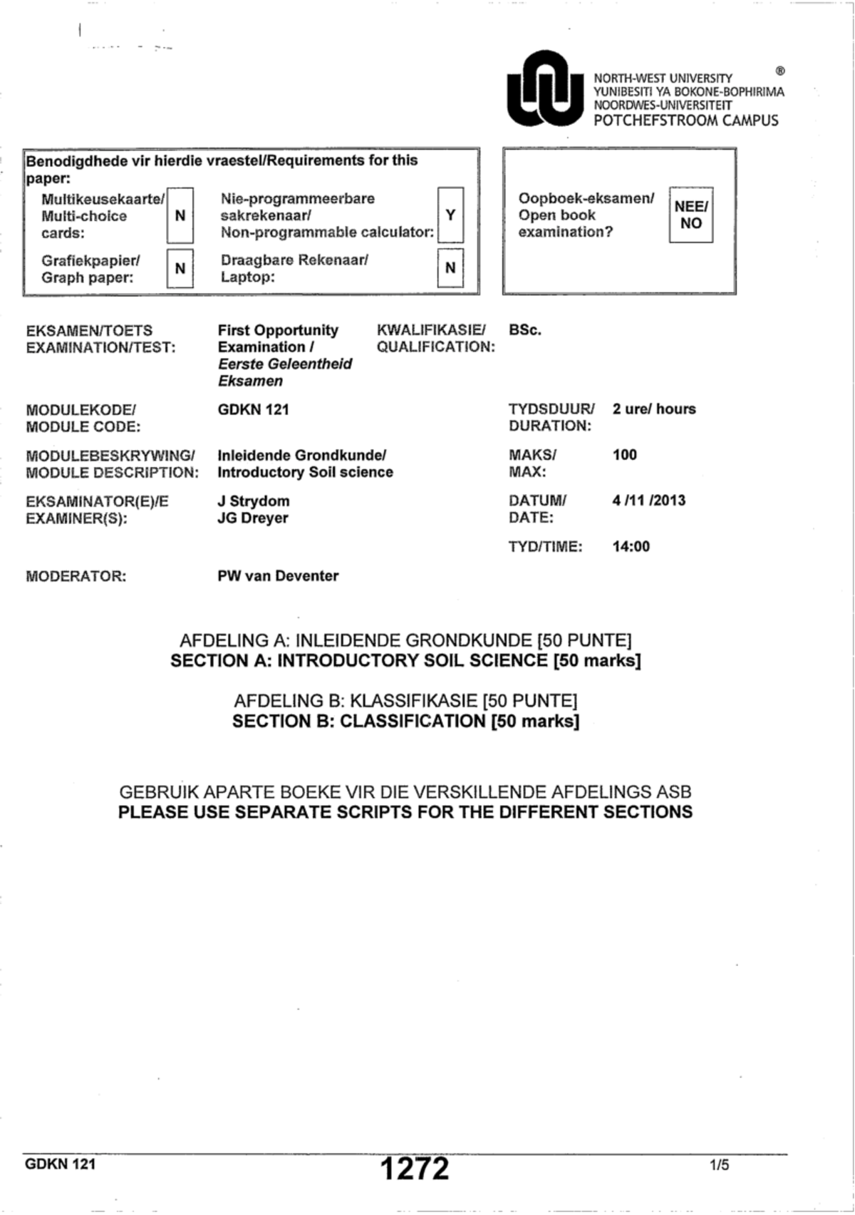 GDKN 121 Nov 2013 - Introductory Soil Science Exam Paper - Studocu