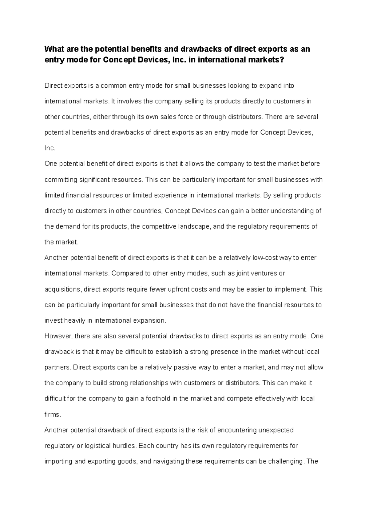 Concept Devices International Market Entry Case Study - What are the ...