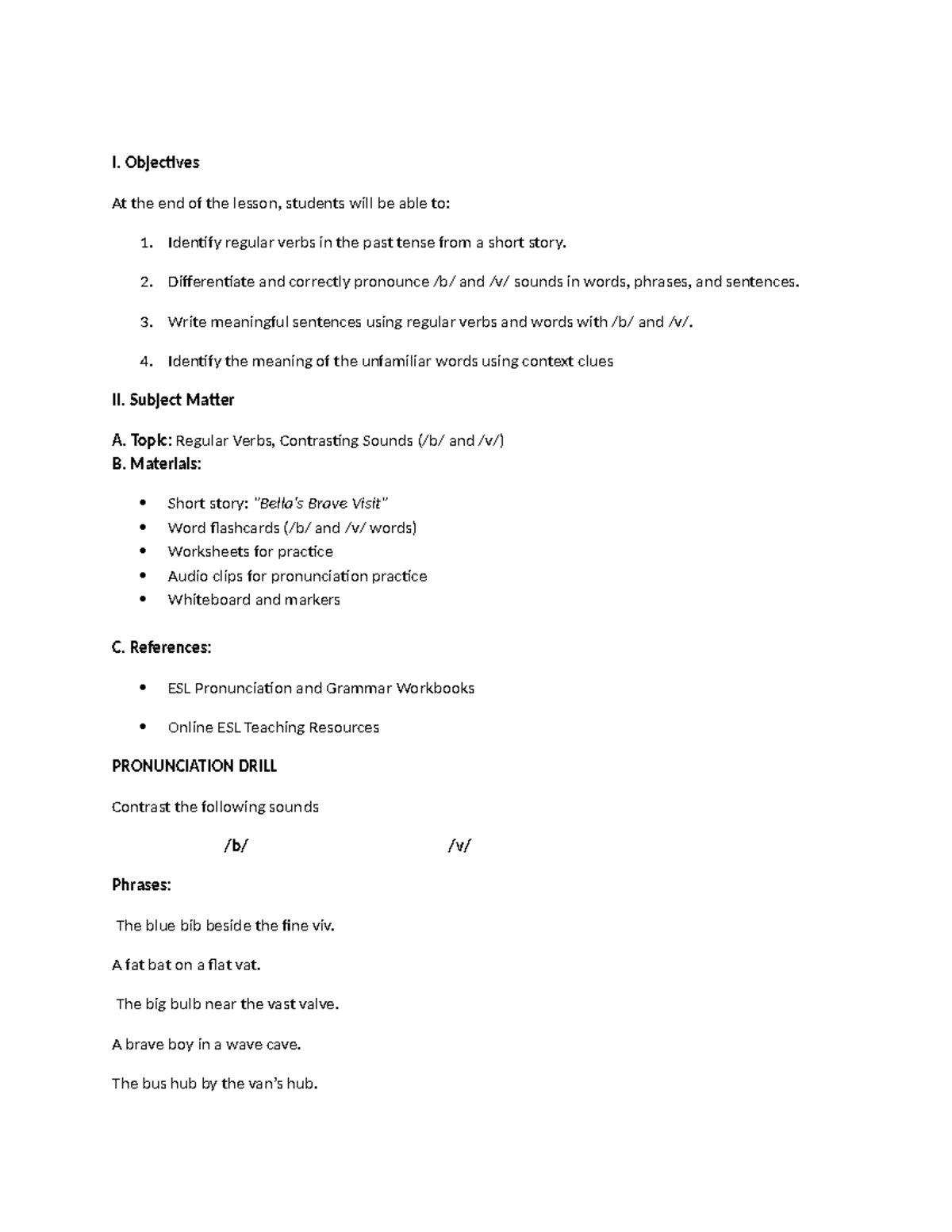 Sample-lesson-plan - lesson plan - I. Objectives At the end of the ...