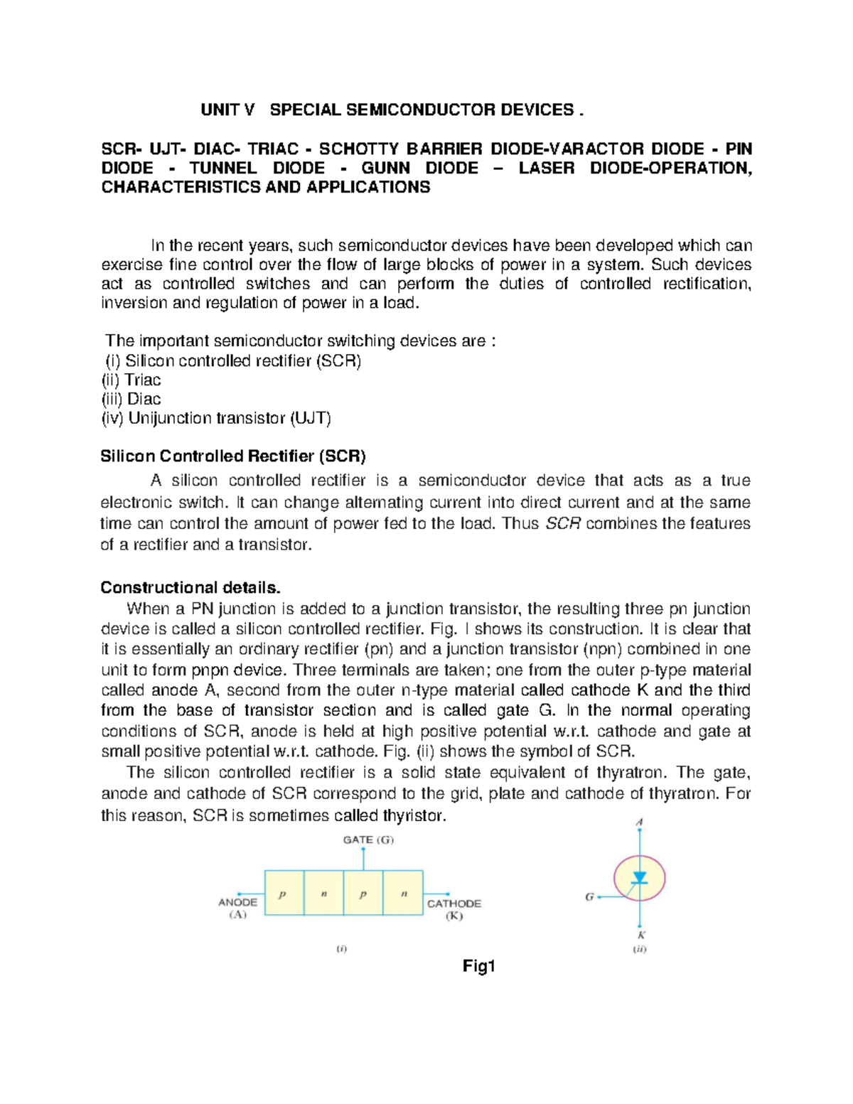 UNIT V: SPECIAL SEMICONDUCTOR DEVICES IN ANALOGUE ELECTRONICS 2 - Studocu