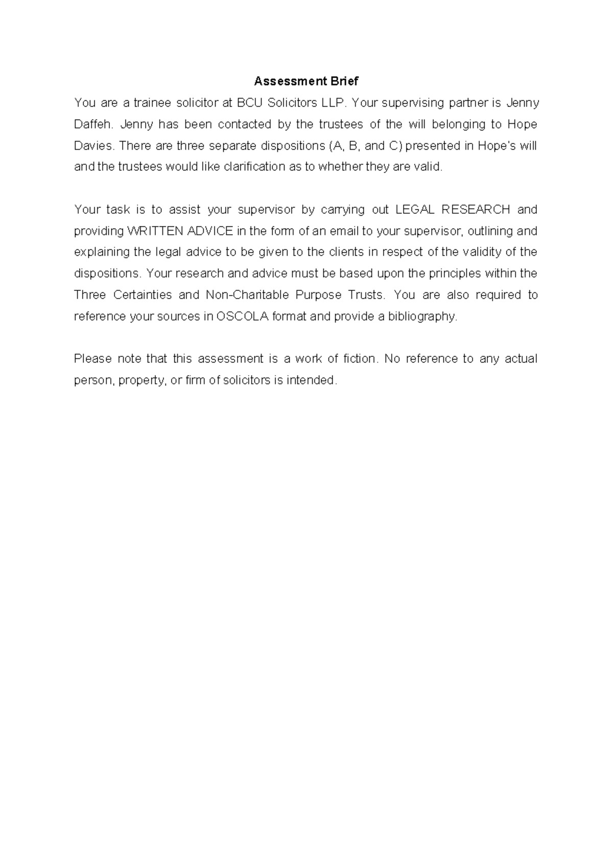 LAW6092 Assessement Question - Assessment Brief You are a trainee ...