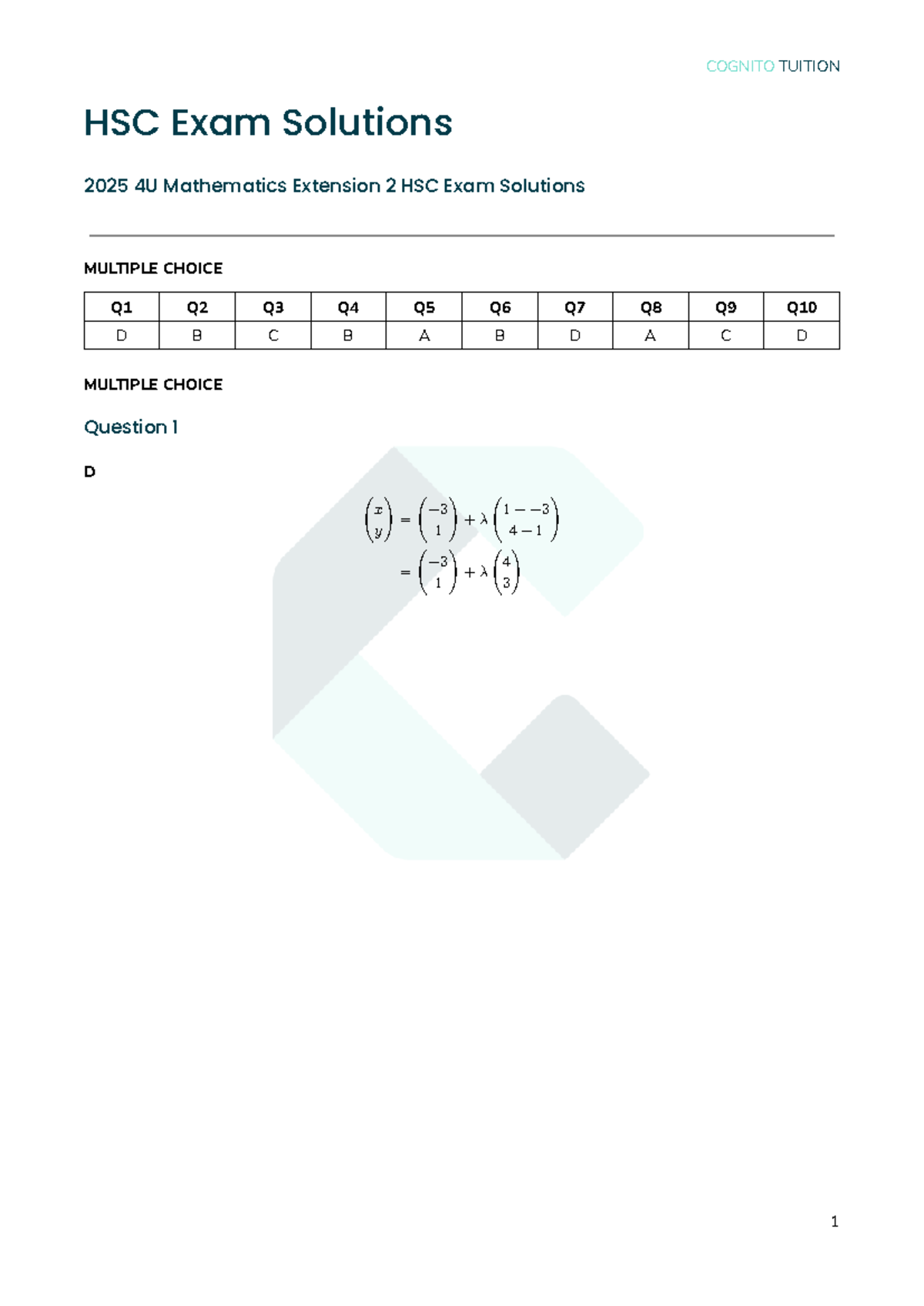 2025 HSC Exam Solutions for 4U Mathematics Extension 2 - Studocu
