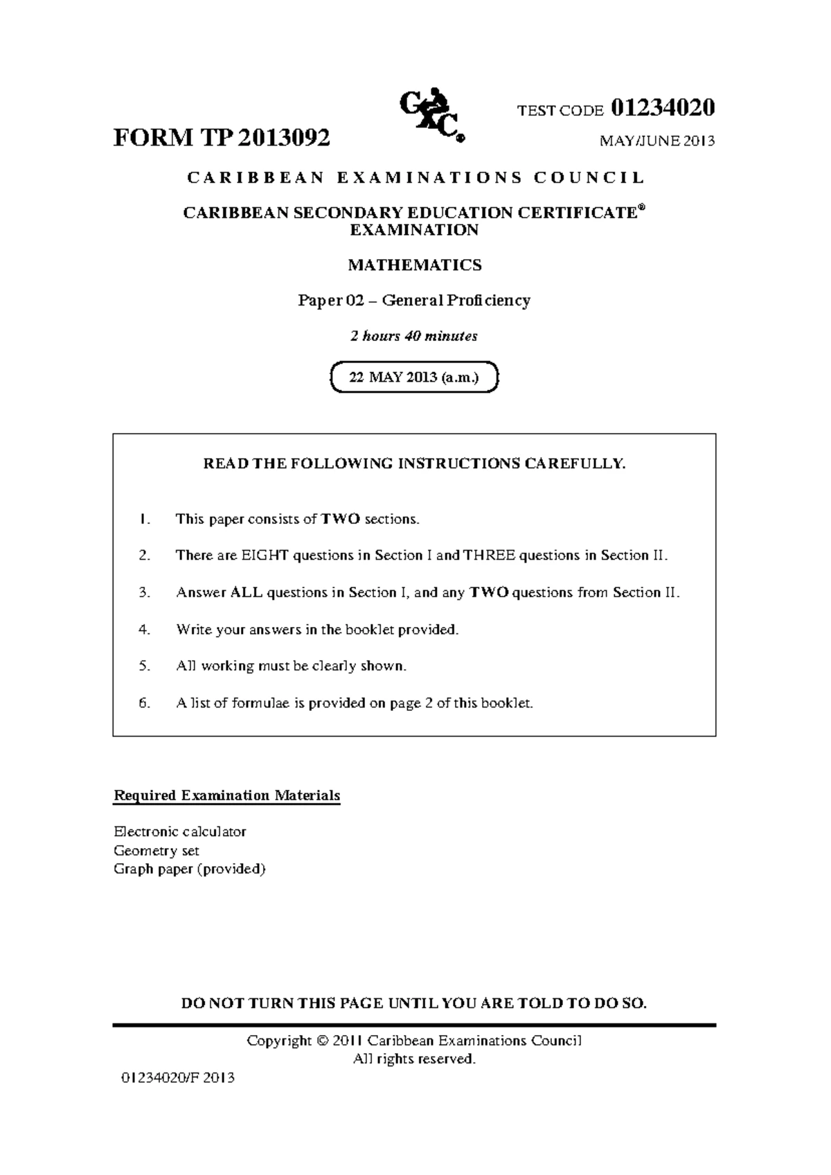 CSEC Mathematics P2 General Proficiency Exam 2023 - Test Paper - Studocu