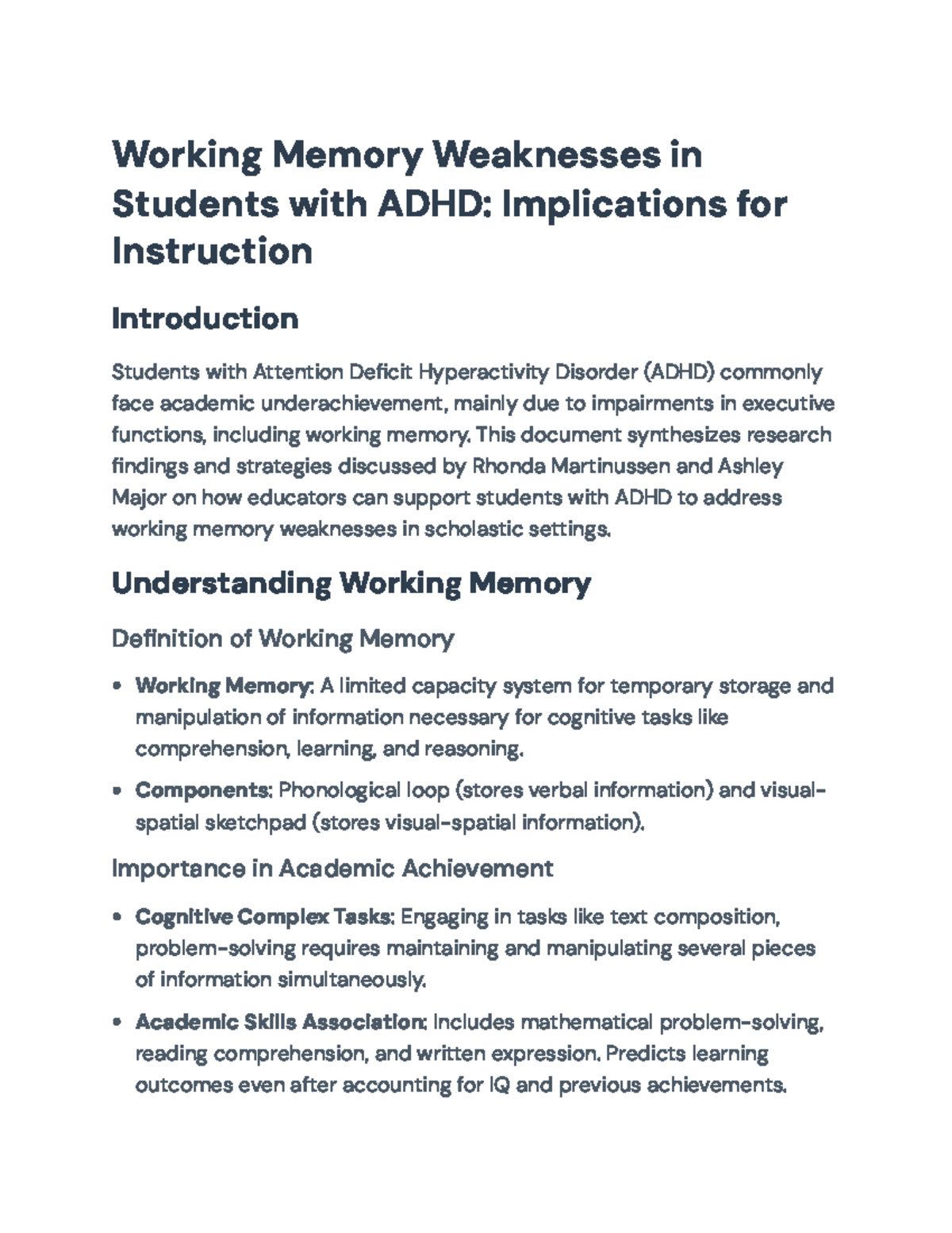 Working Memory Impairments in ADHD: Strategies for Educators (EDUC 101 ...