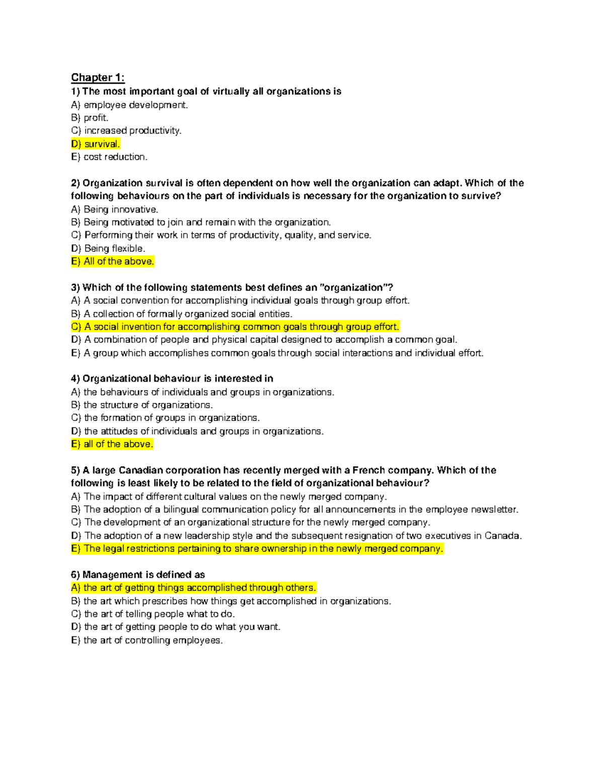 1BA3 Mid-term Test Bank: Key Concepts in Organizational Behaviour - Studocu