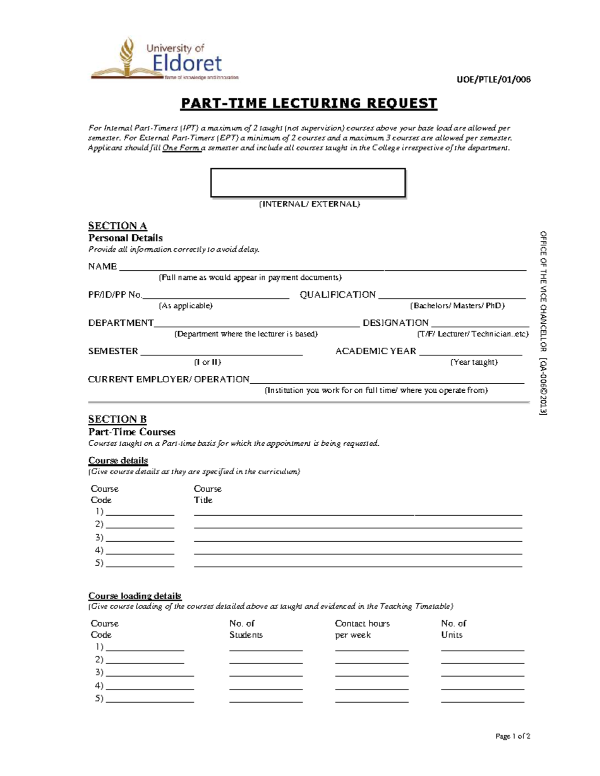 Part-time Course Request Form (IPT/EPT) for Semester Teaching - Studocu