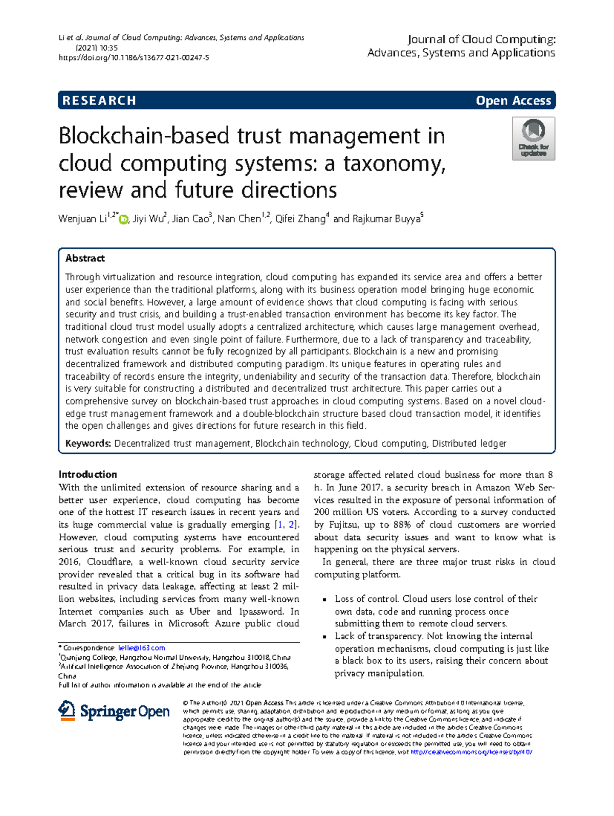 Blockchain-Based Trust Management in Cloud Computing Systems: A Review ...