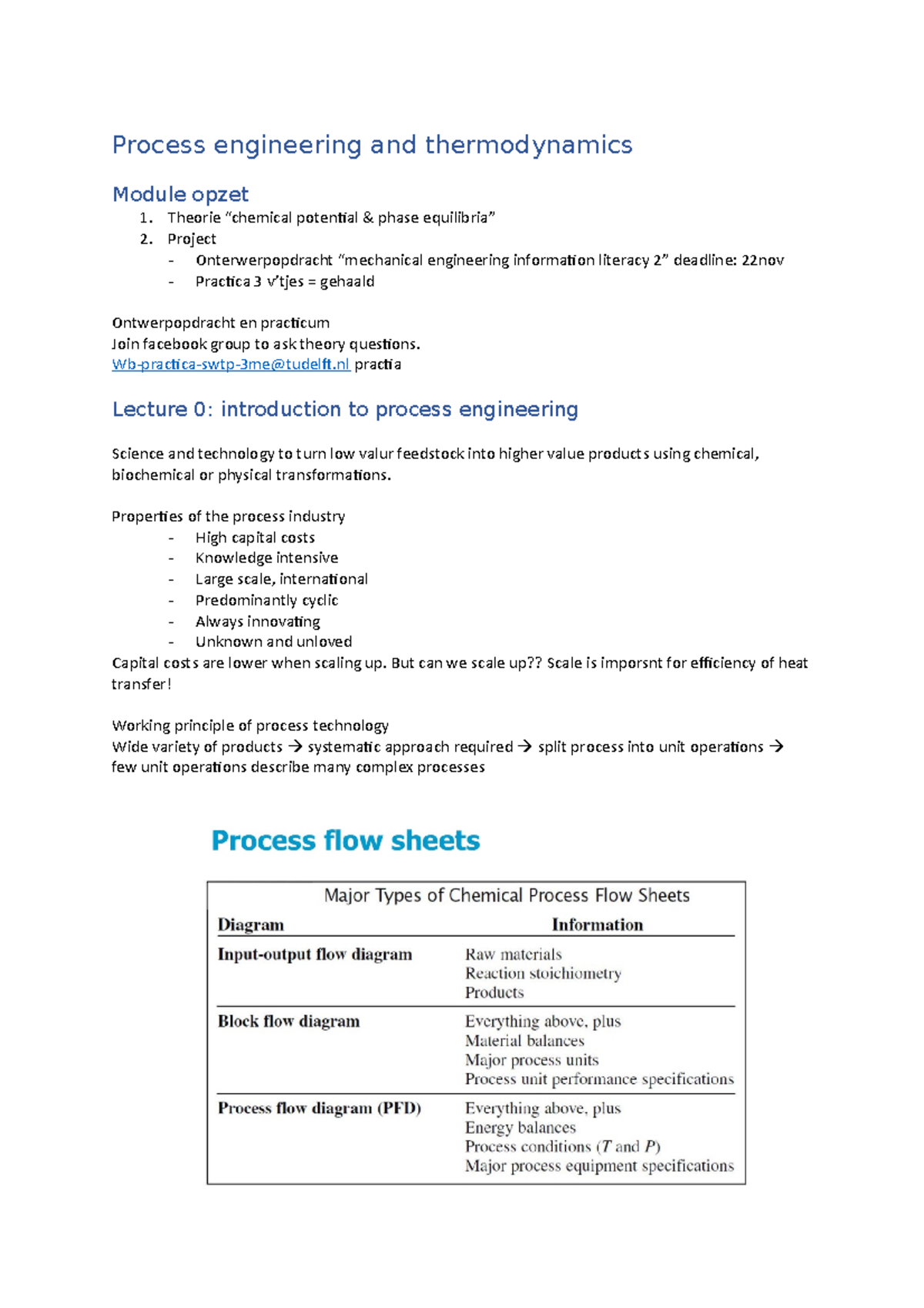 Process Engineering & Thermodynamics Lecture Notes (PET 1-7) - Studeersnel